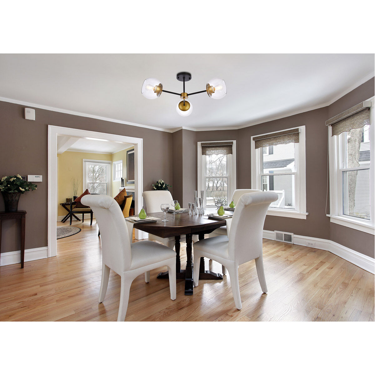 Briggs 3 Light 26 inch Black and Brass Flush Mount Ceiling Light