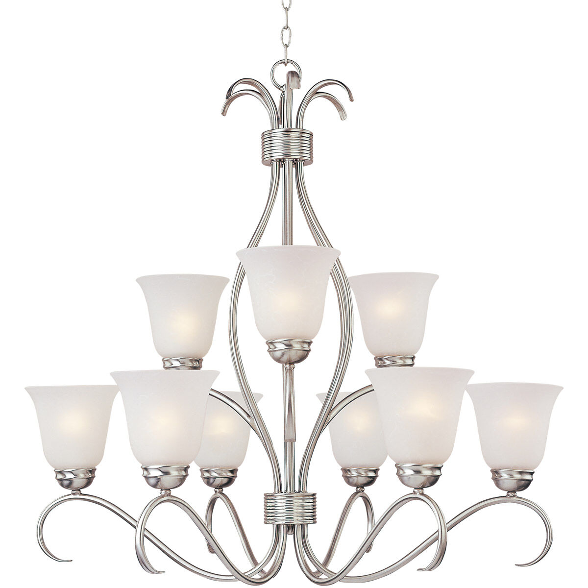 Basix 9 Light 32 inch Satin Nickel Multi-Tier Chandelier Ceiling Light