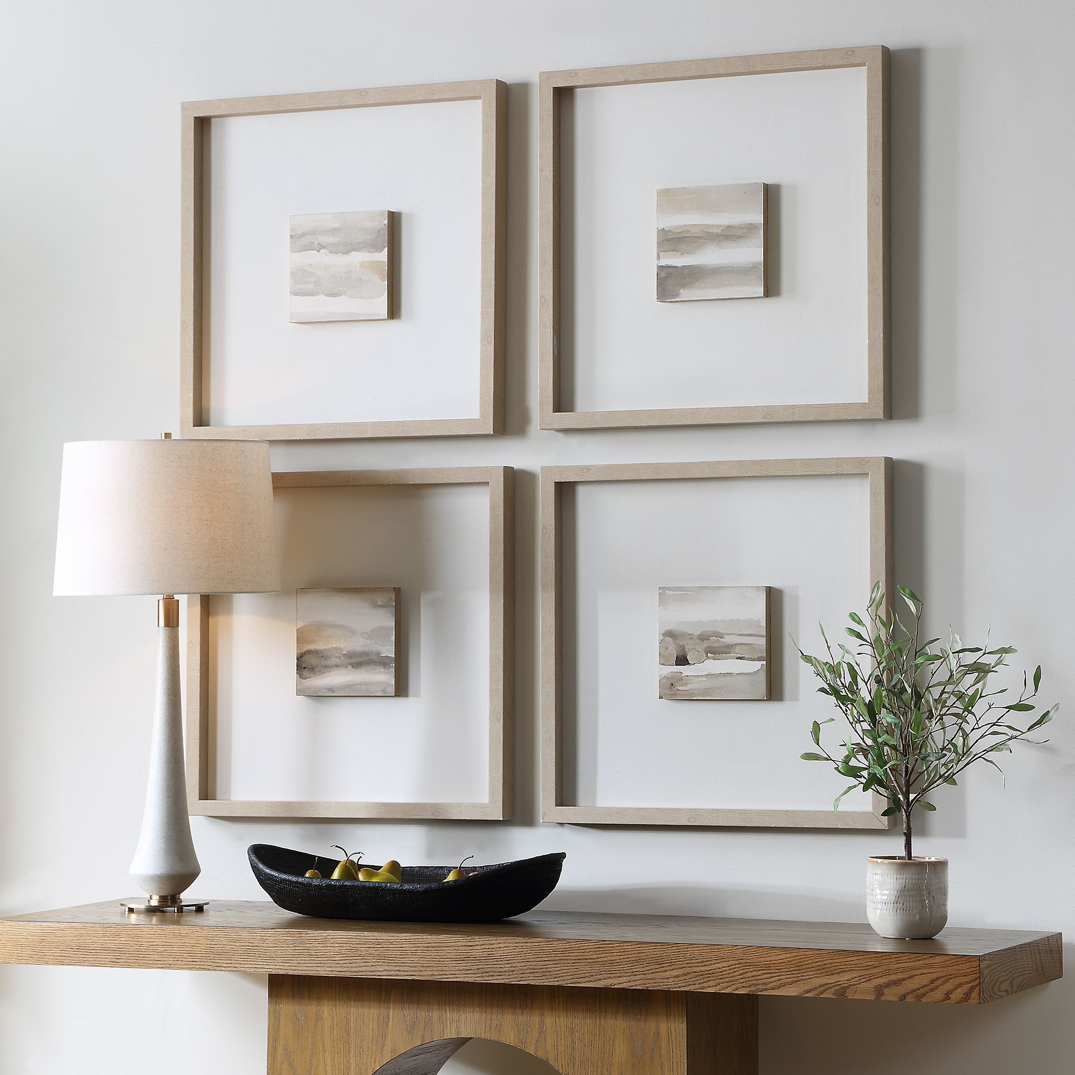 Studying Sepia 25.6 X 25.6 inch Hand Painted Canvases, Set of 4