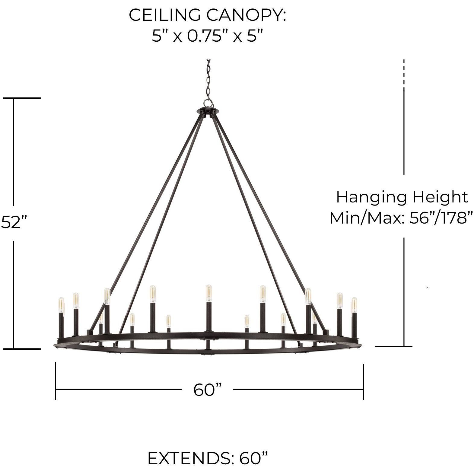 Pearson 20 Light 60 inch Black Iron Chandelier Ceiling Light