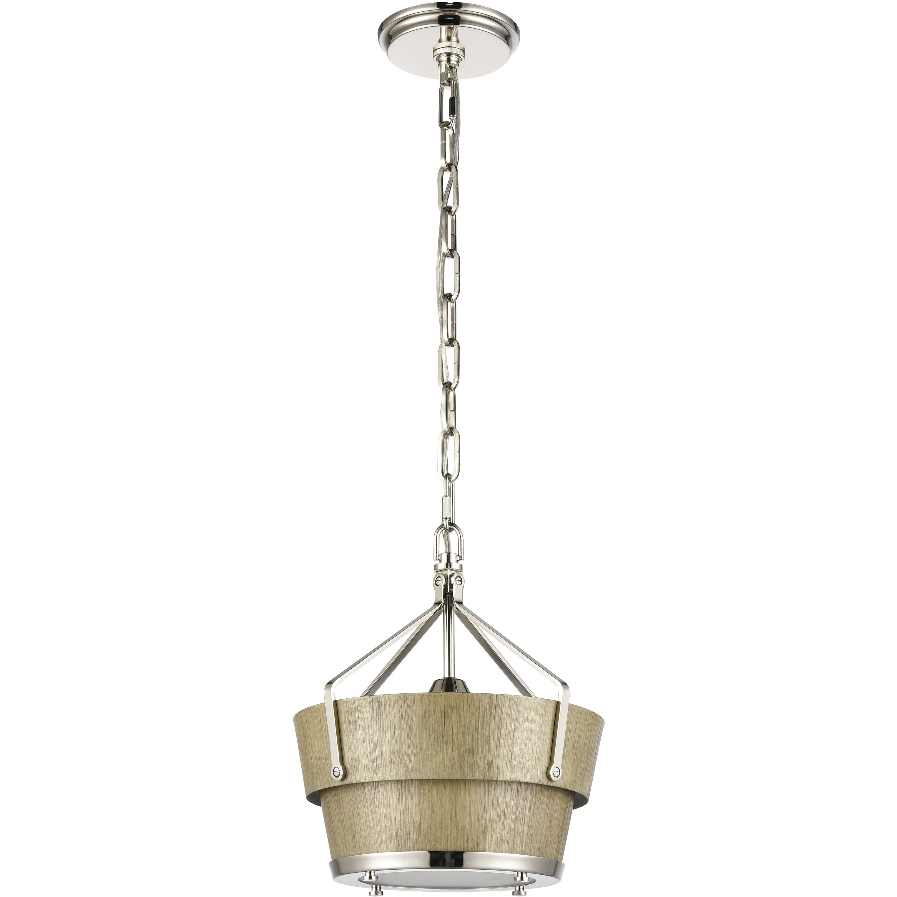 Marin 1 Light 10.5 inch Polished Nickel with Wood Tone Pendant Ceiling Light