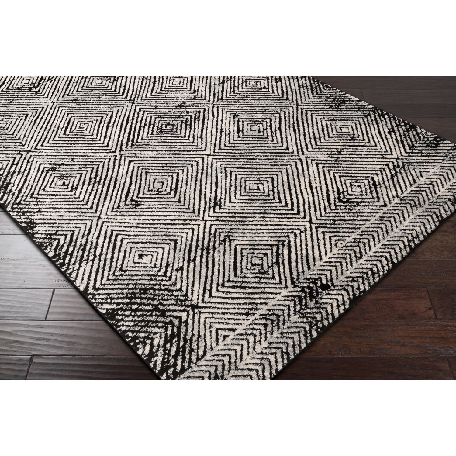Dersim 108.27 X 78.74 inch White/Black/Light Gray Machine Woven Rug