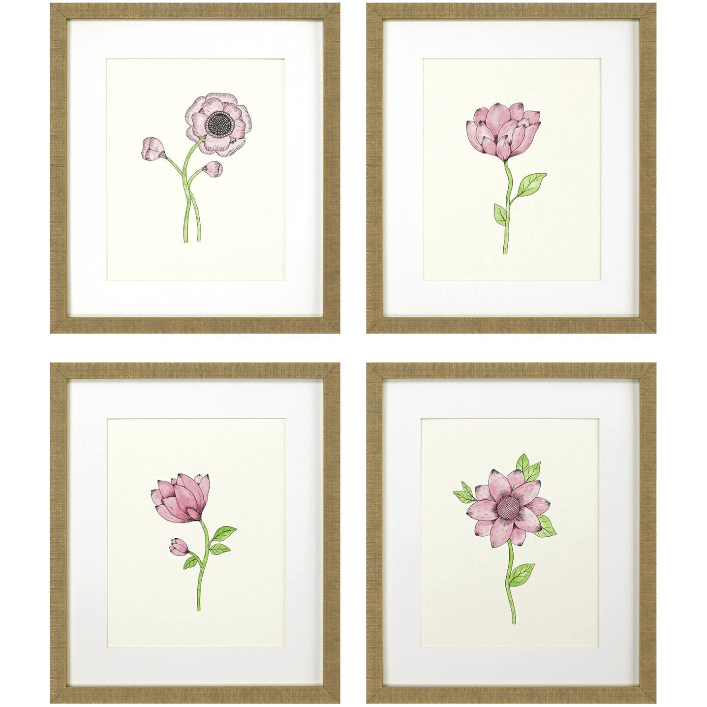 Florals Pink and Green Framed Art