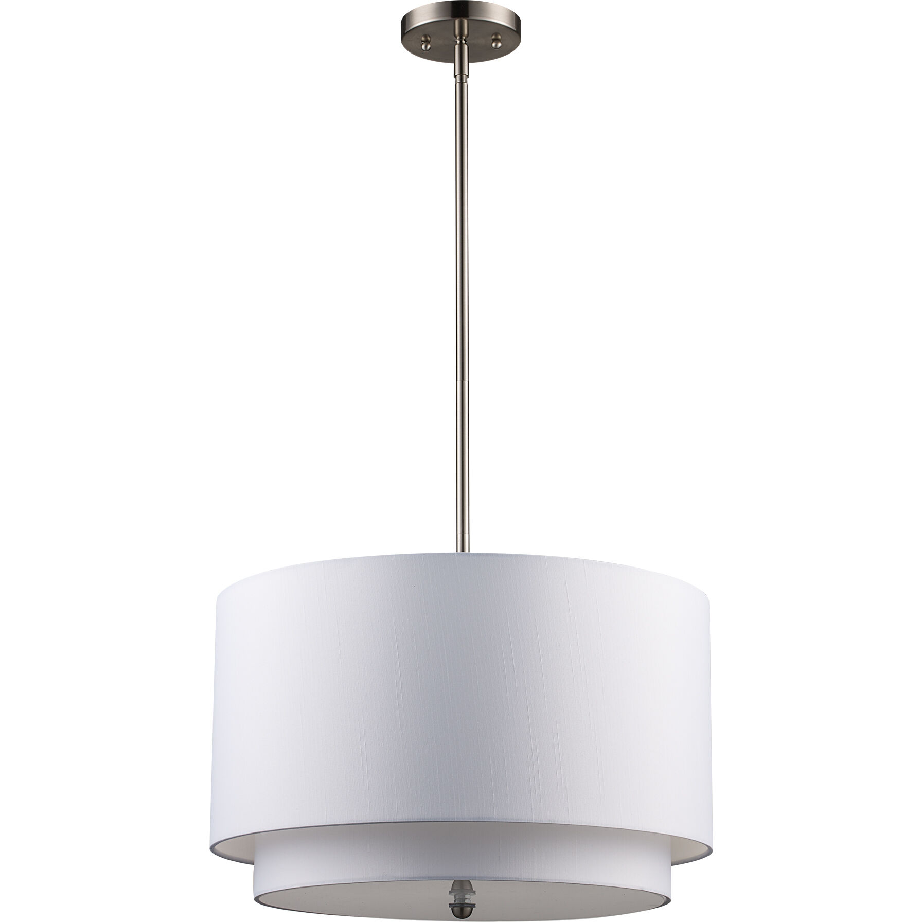 Schiffer 3 Light 18 inch Brushed Nickel Pendant Ceiling Light in Ivory Fabric Drum - Double Shade