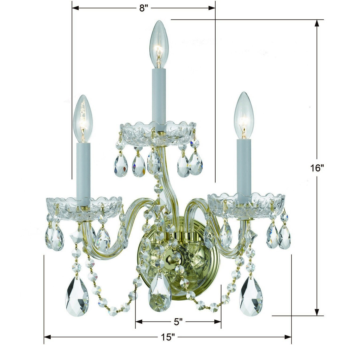 Traditional Crystal Sconce Wall Light in Clear Swarovski Strass, Polished Brass