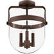 Karloff 3 Light 11.75 inch Textured Rust Semi-Flush Mount Ceiling Light