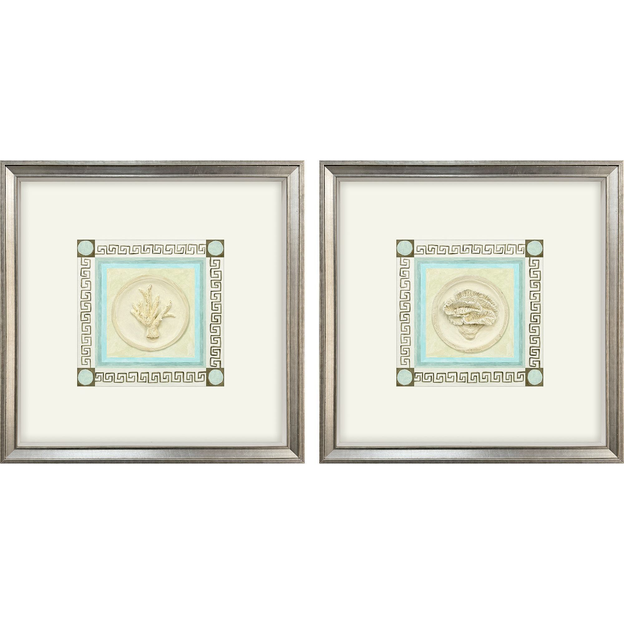 Coral Circles Beige and Blue and Multi and White Framed Art