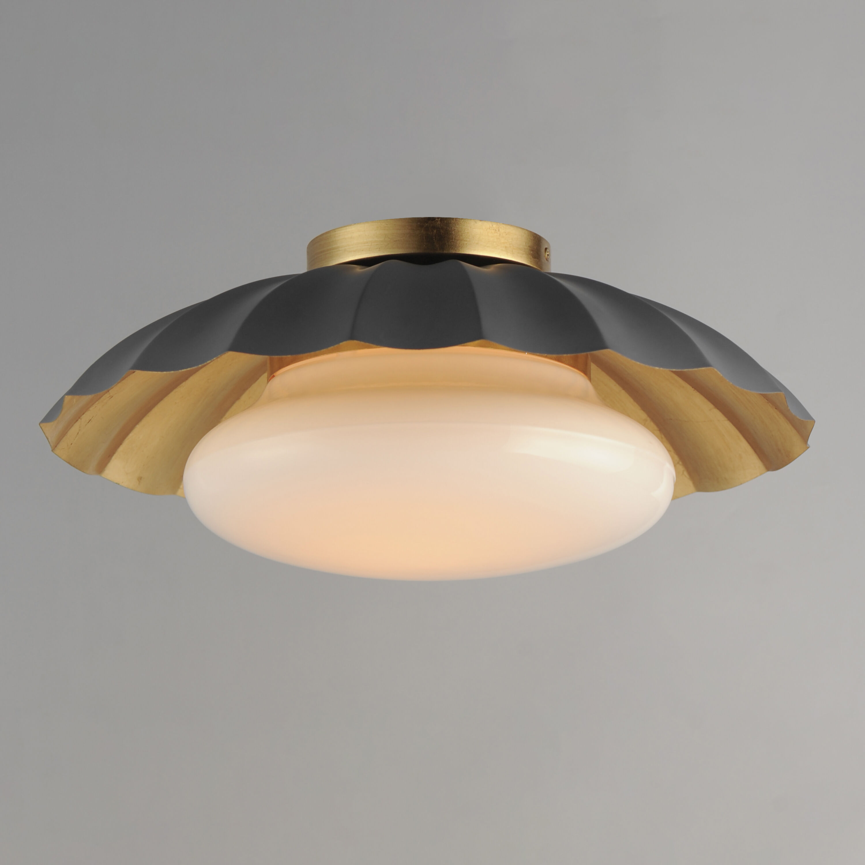 Primrose 1 Light 16 inch Dark Grey and Gold Leaf Flush Mount Ceiling Light
