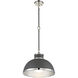 Corning 1 Light 16 inch Gray with Polished Nickel Accents Pendant Ceiling Light in Gray/Polished Nickel
