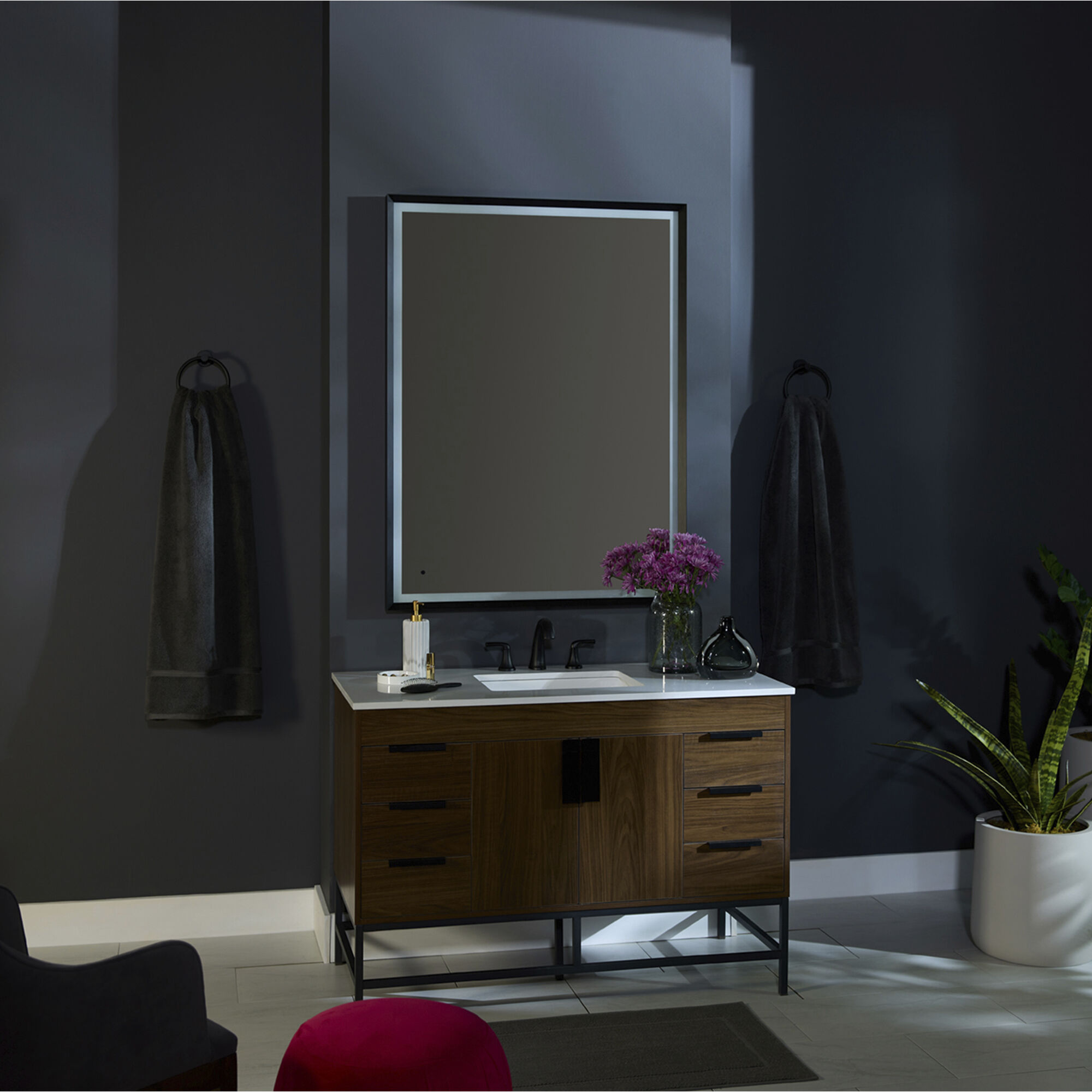Dusk 48 X 36 inch Black LED Lighted Mirror, Vanita by Oxygen