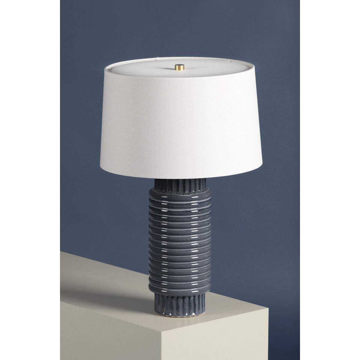 Broderick 26.5 inch 60.00 watt Aged Brass and Grey Blue Reactive Ceramic Table Lamp Portable Light