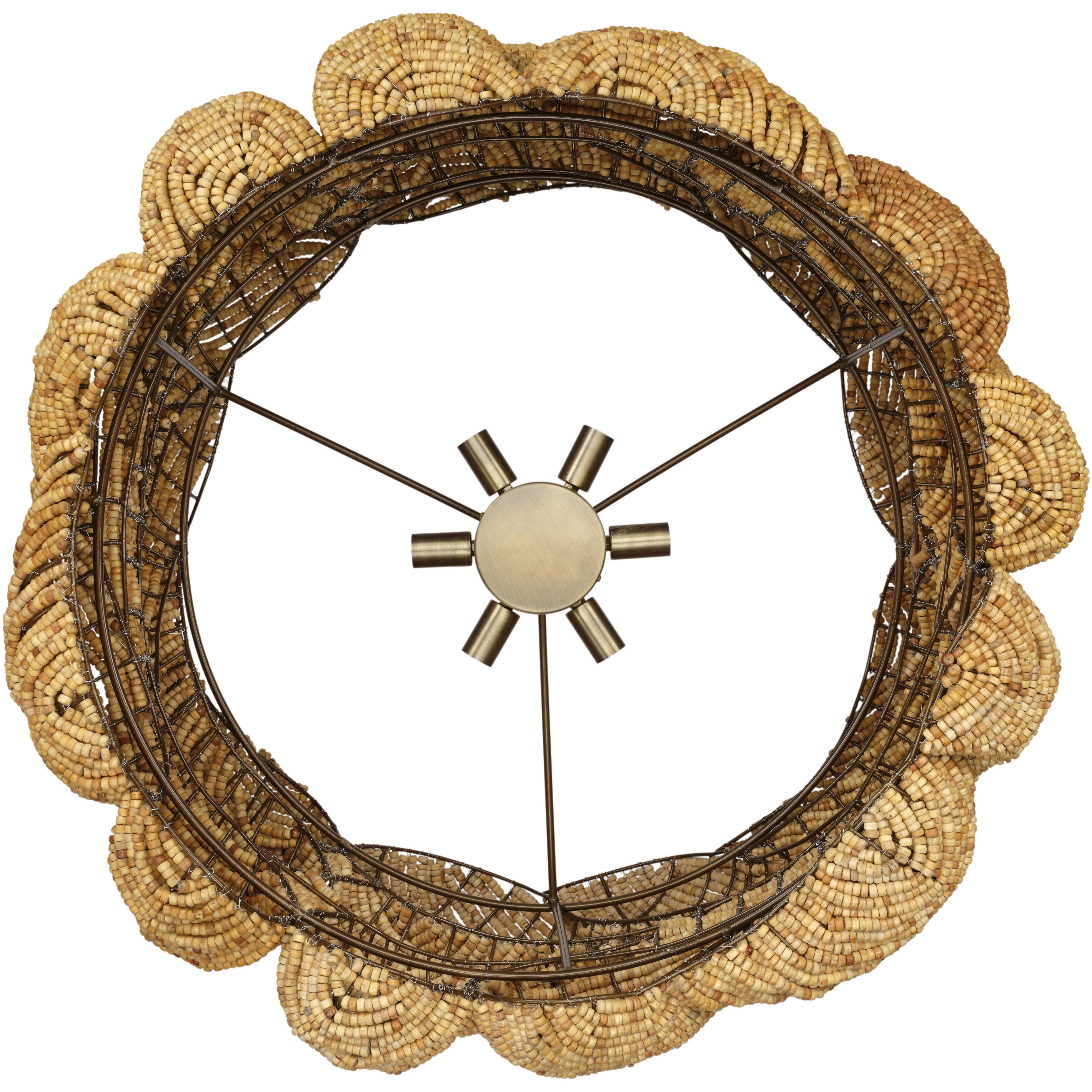 Anguilla LED 36 inch Natural Wood Beads Chandelier Ceiling Light, Large, Inline