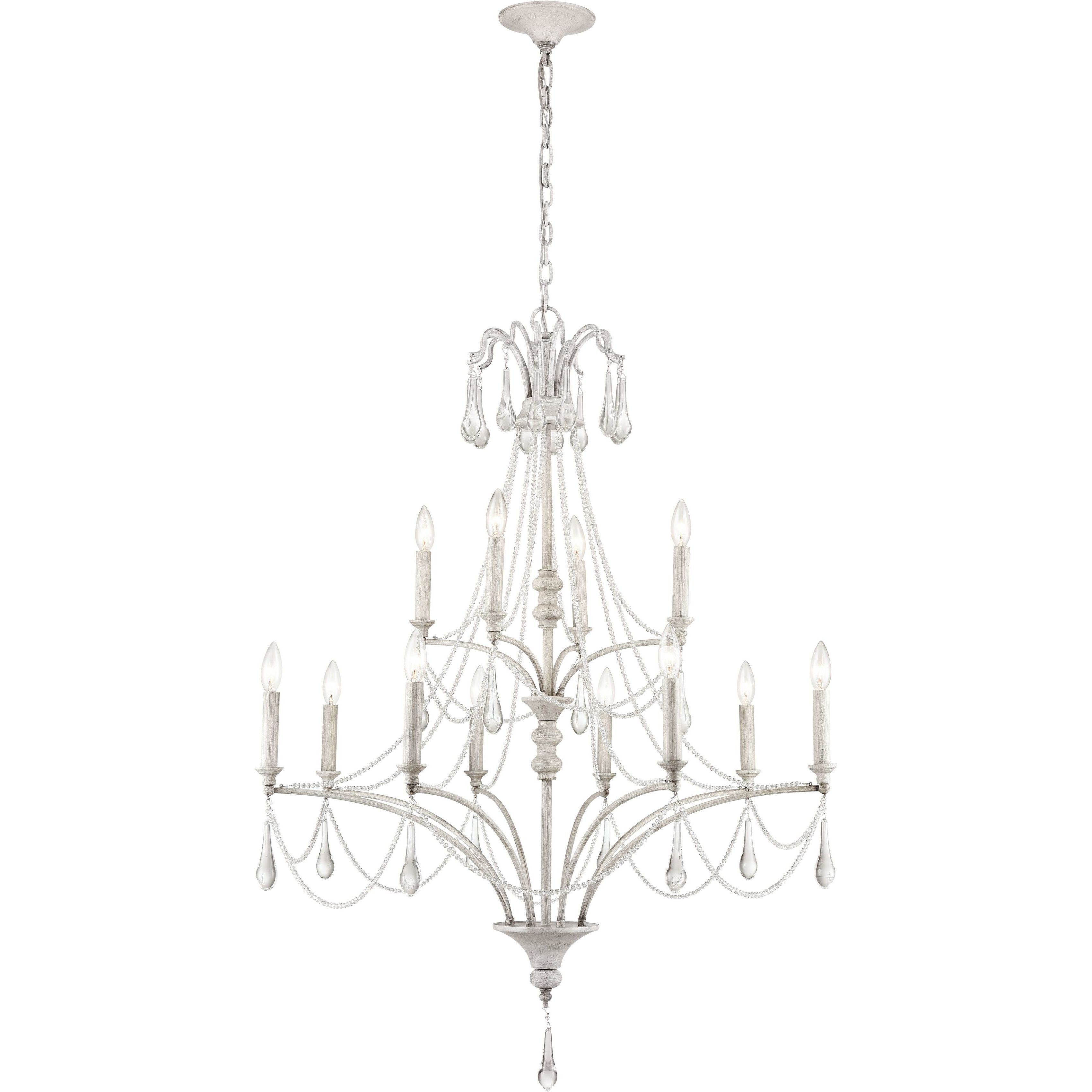 French Parlor 12 Light 36 inch Vintage White with Clear Chandelier Ceiling Light