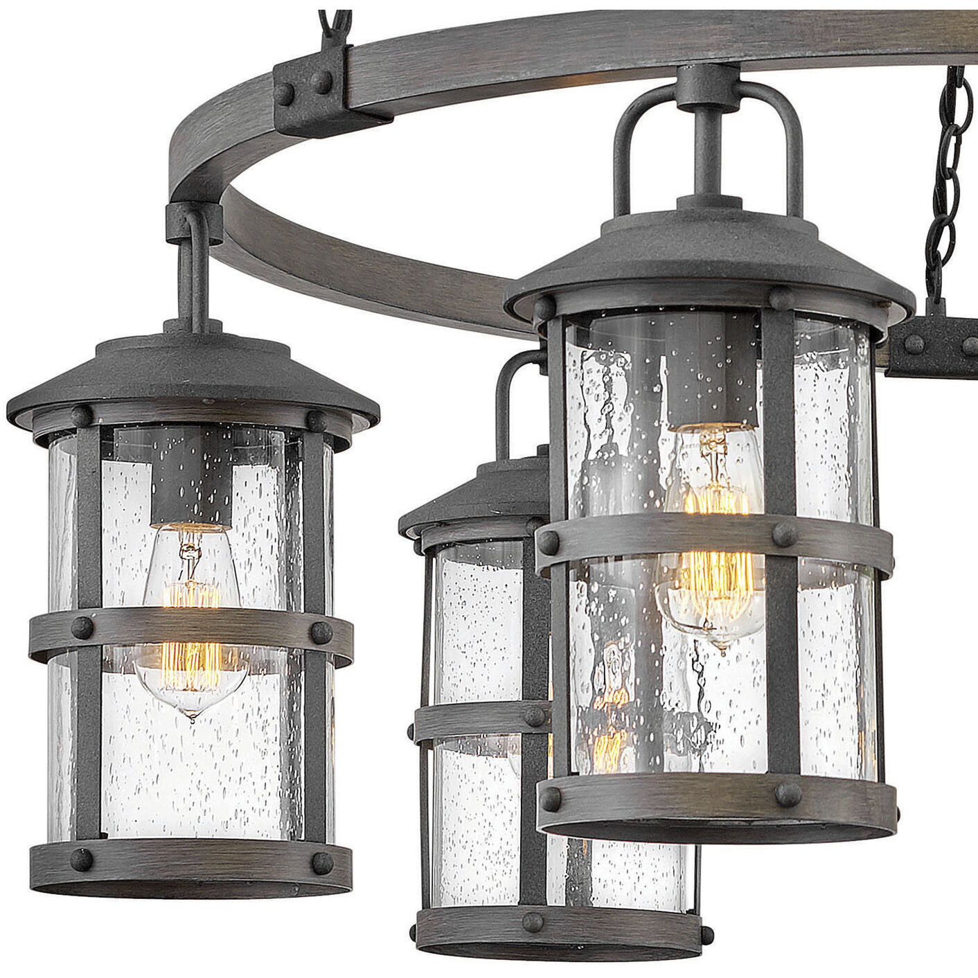 Open Air Lakehouse 6 Light 42 inch Aged Zinc with Driftwood Gray Outdoor Hanging in Non-LED, Estate Series