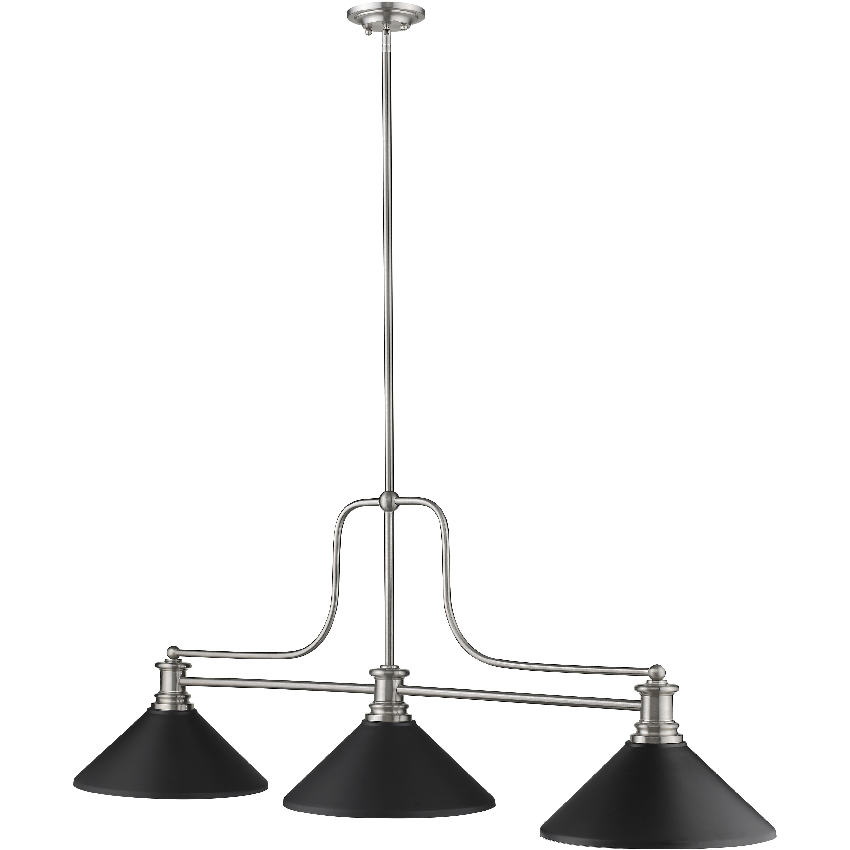 Melange 3 Light 52 inch Brushed Nickel Billiard Ceiling Light in Matte Black Steel