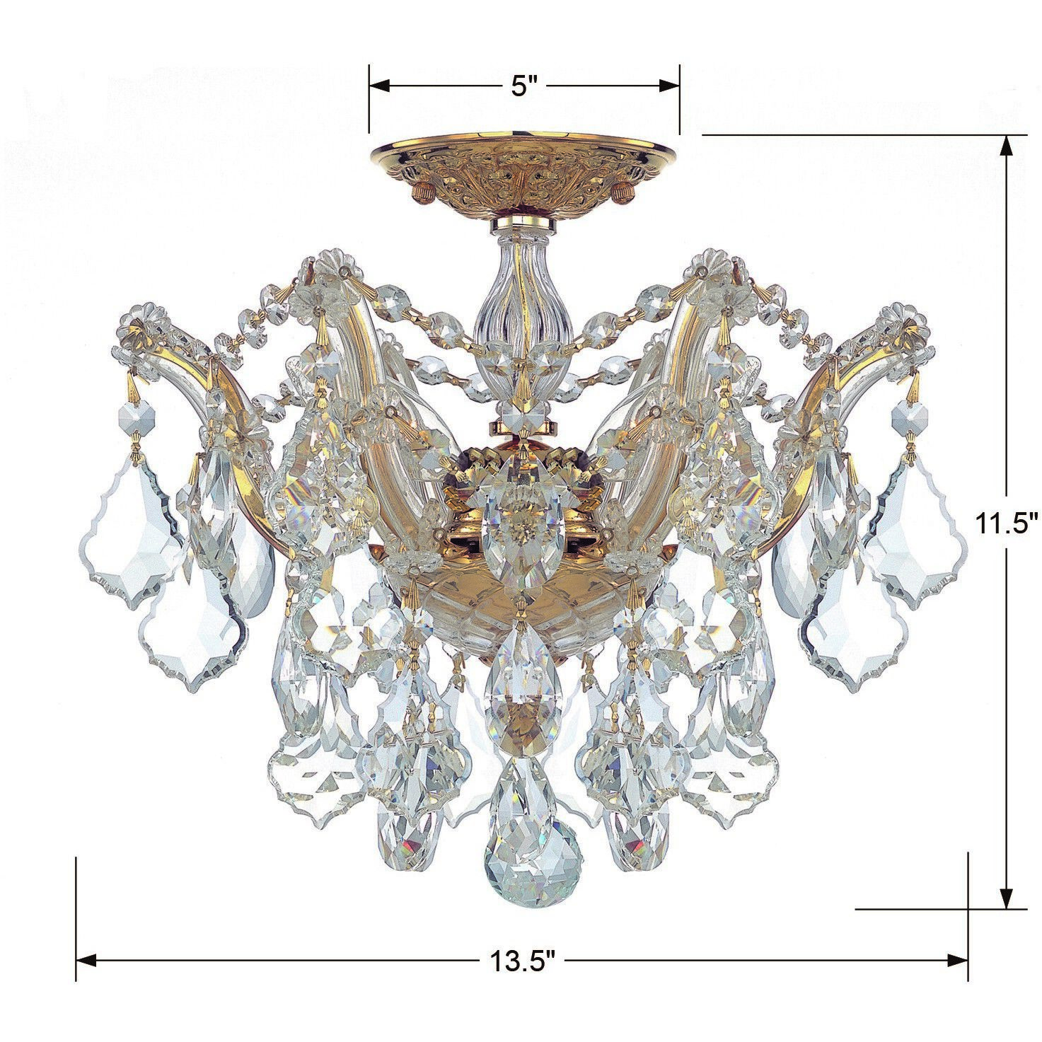 Maria Theresa 3 Light 13.5 inch Gold Semi Flush Ceiling Light in Clear Hand Cut