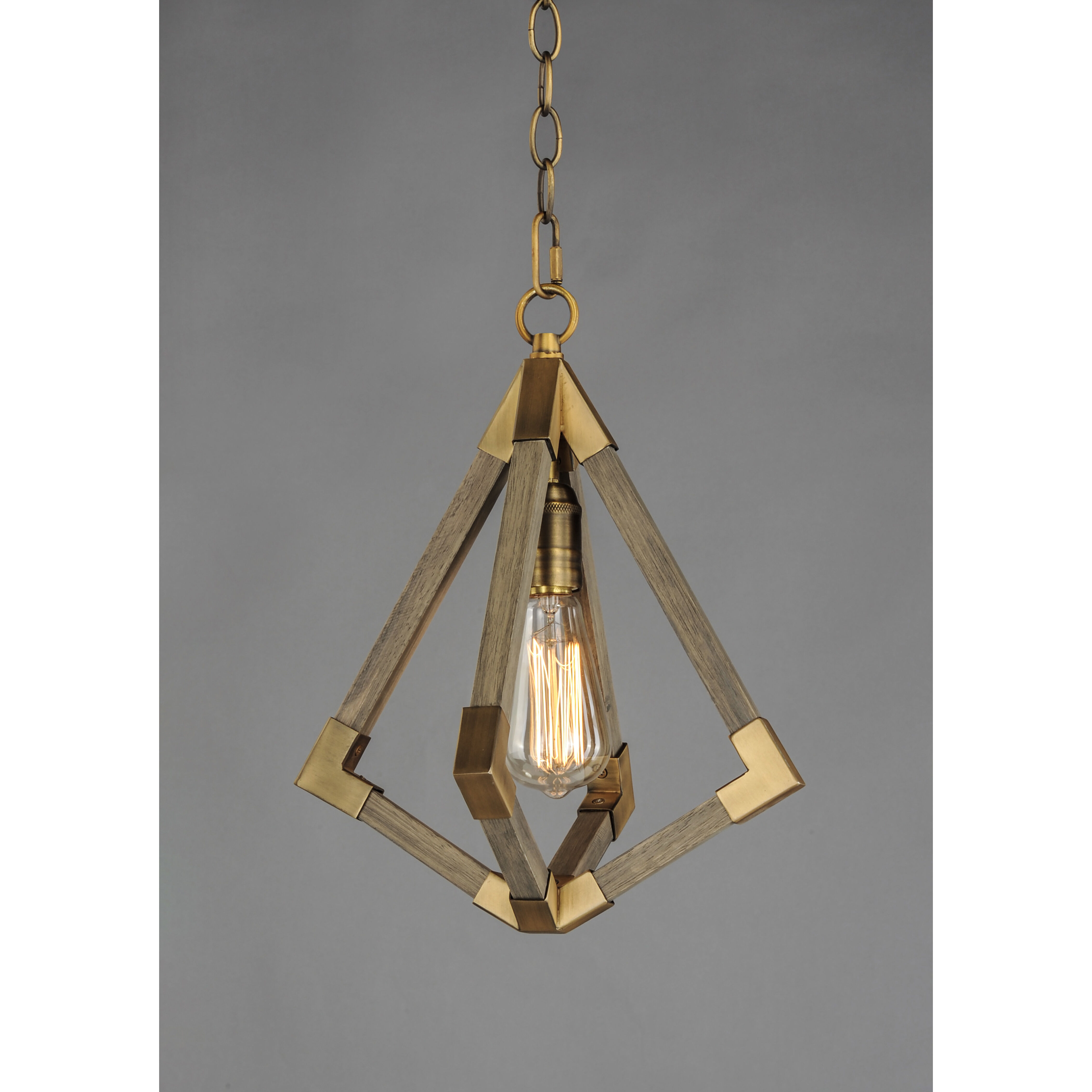 Vector 1 Light 12 inch Weathered Oak/Antique Brass Single Pendant Ceiling Light