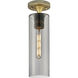 Downtown Urban Crown Point 1 Light 3.88 inch Brushed Brass Flush Mount Ceiling Light in Plated Smoke