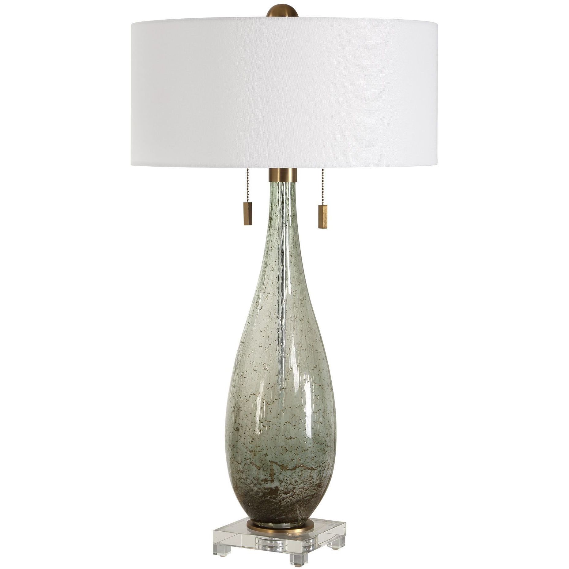 Cardoni 32.25 inch 60 watt Smokey Fern-Green Glass and Crystal Table Lamp Portable Light