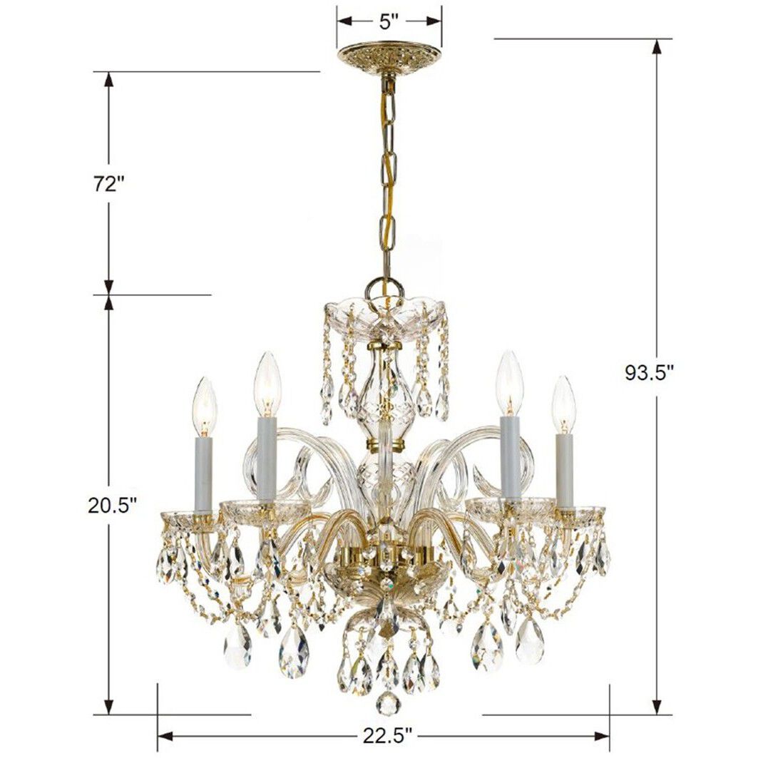 Traditional Crystal 5 Light 22 inch Polished Brass Chandelier Ceiling Light in Clear Spectra