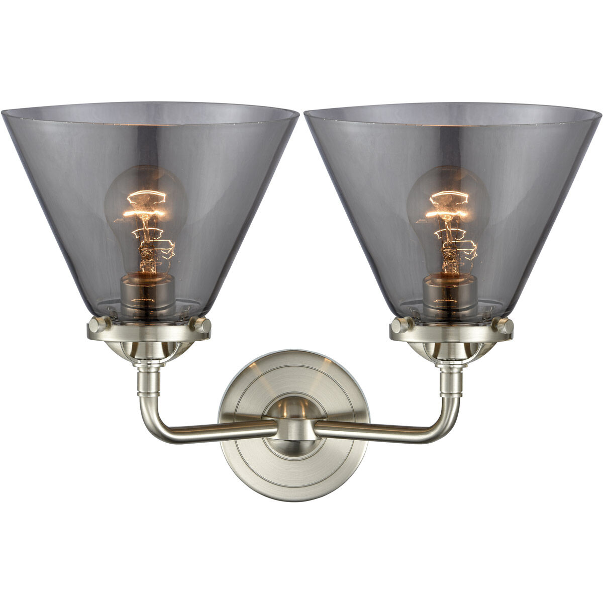 Nouveau Large Cone LED 16 inch Brushed Satin Nickel Bath Vanity Light Wall Light in Plated Smoke Glass, Nouveau