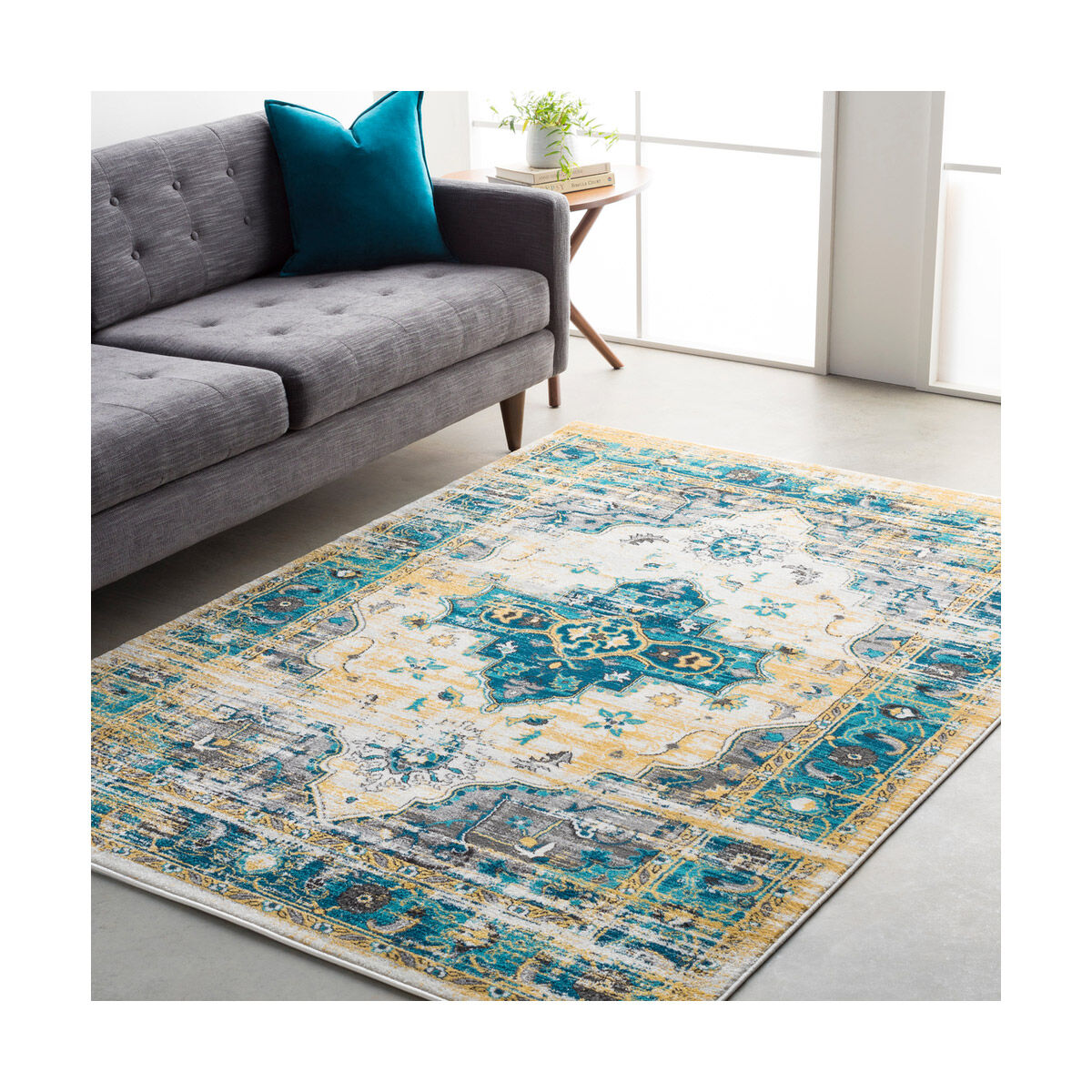 Pepin 90 X 63 inch Blue and Blue Area Rug, Polypropylene