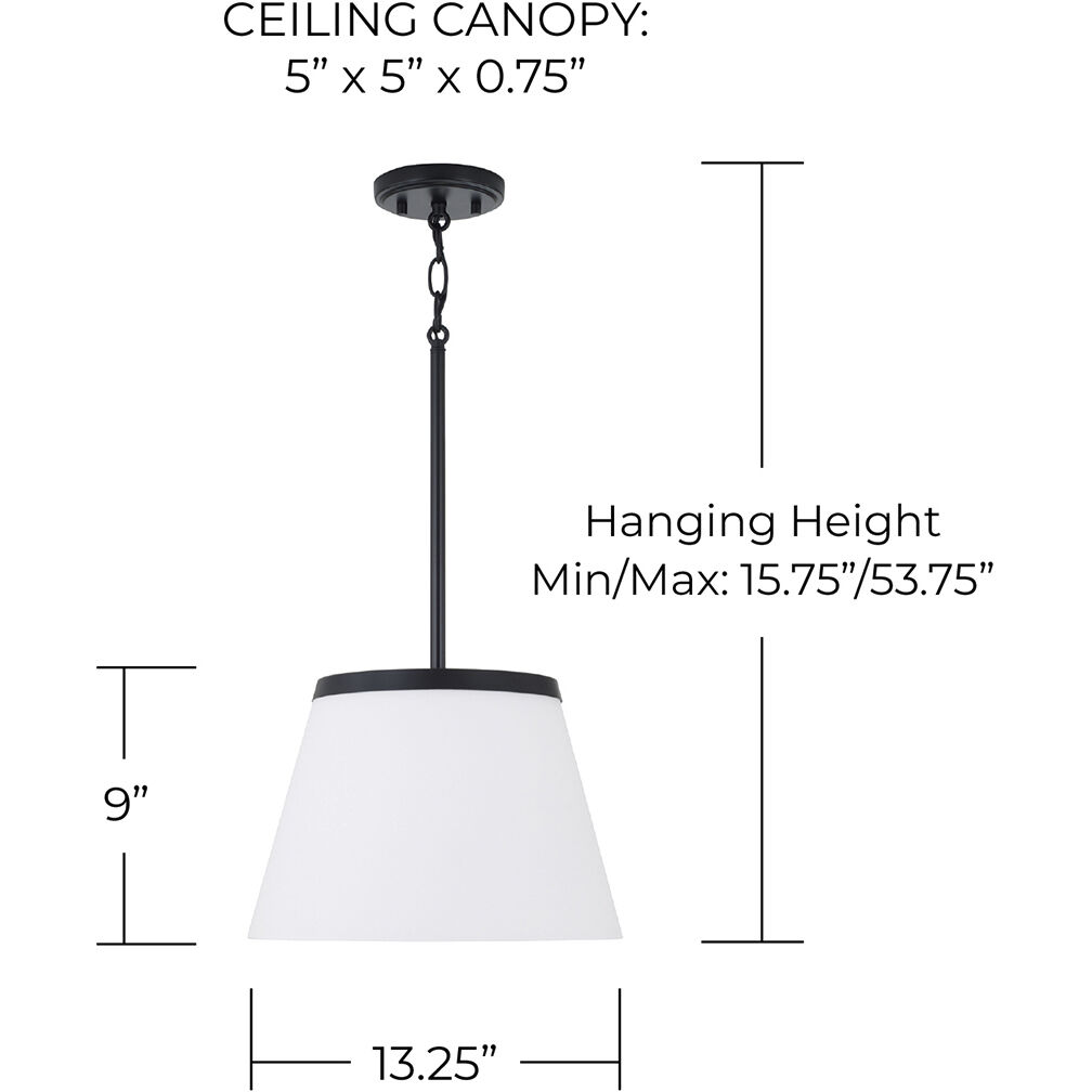 Drake 1 Light 13.25 inch Matte Black Pendant Ceiling Light