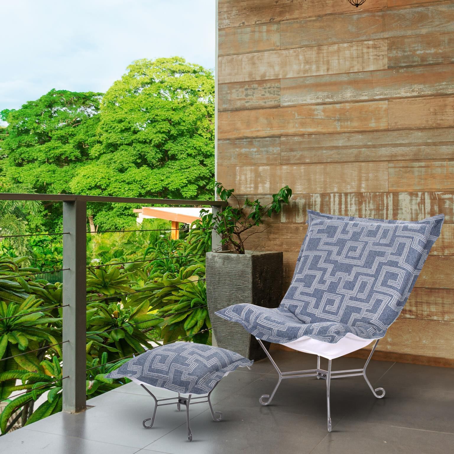 Syros Denim Outdoor Puff Scroll Chair