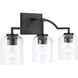 Carter 3 Light 22 inch Matte Black Vanity Light Wall Light