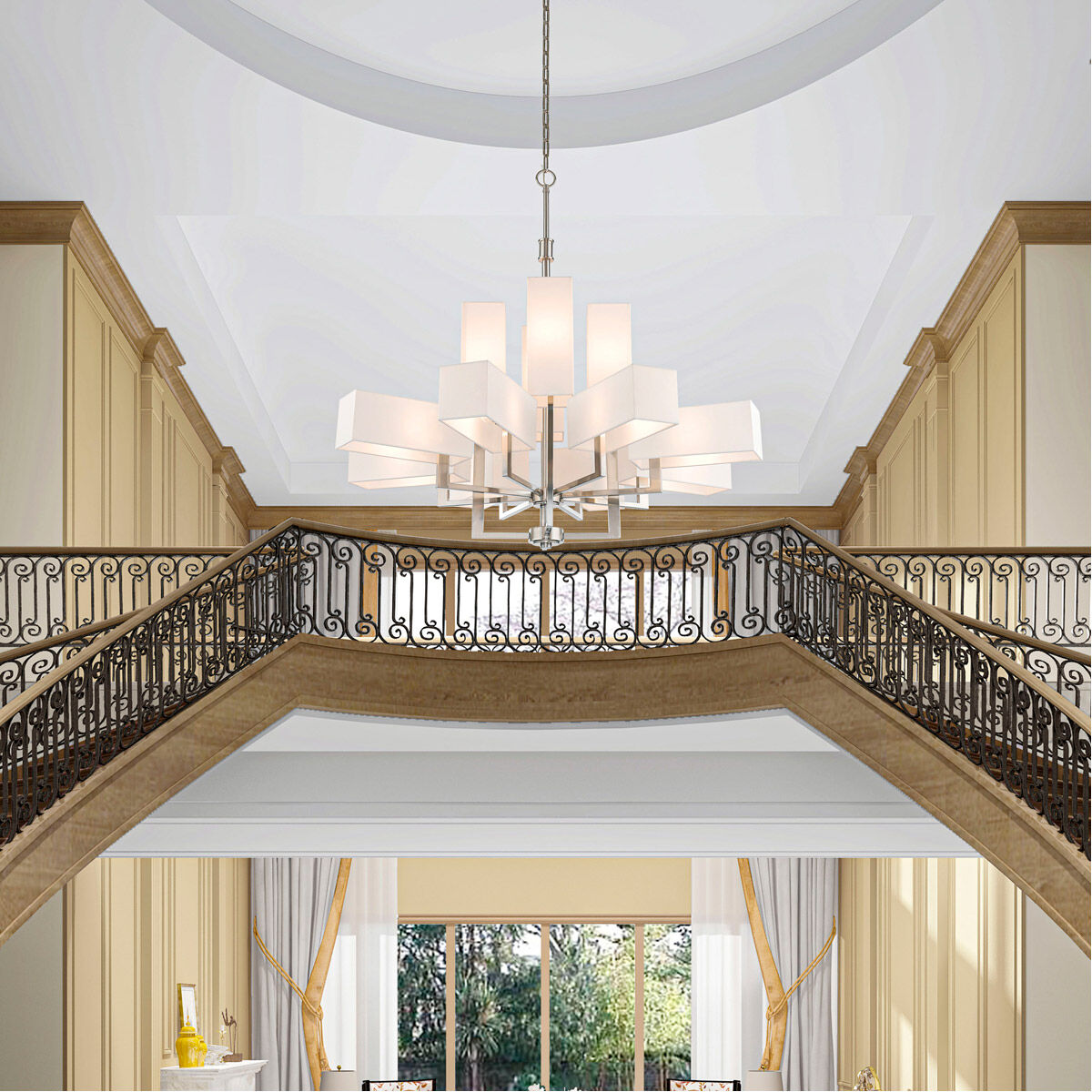 Rubix 12 Light 44 inch Brushed Nickel Foyer Chandelier Ceiling Light