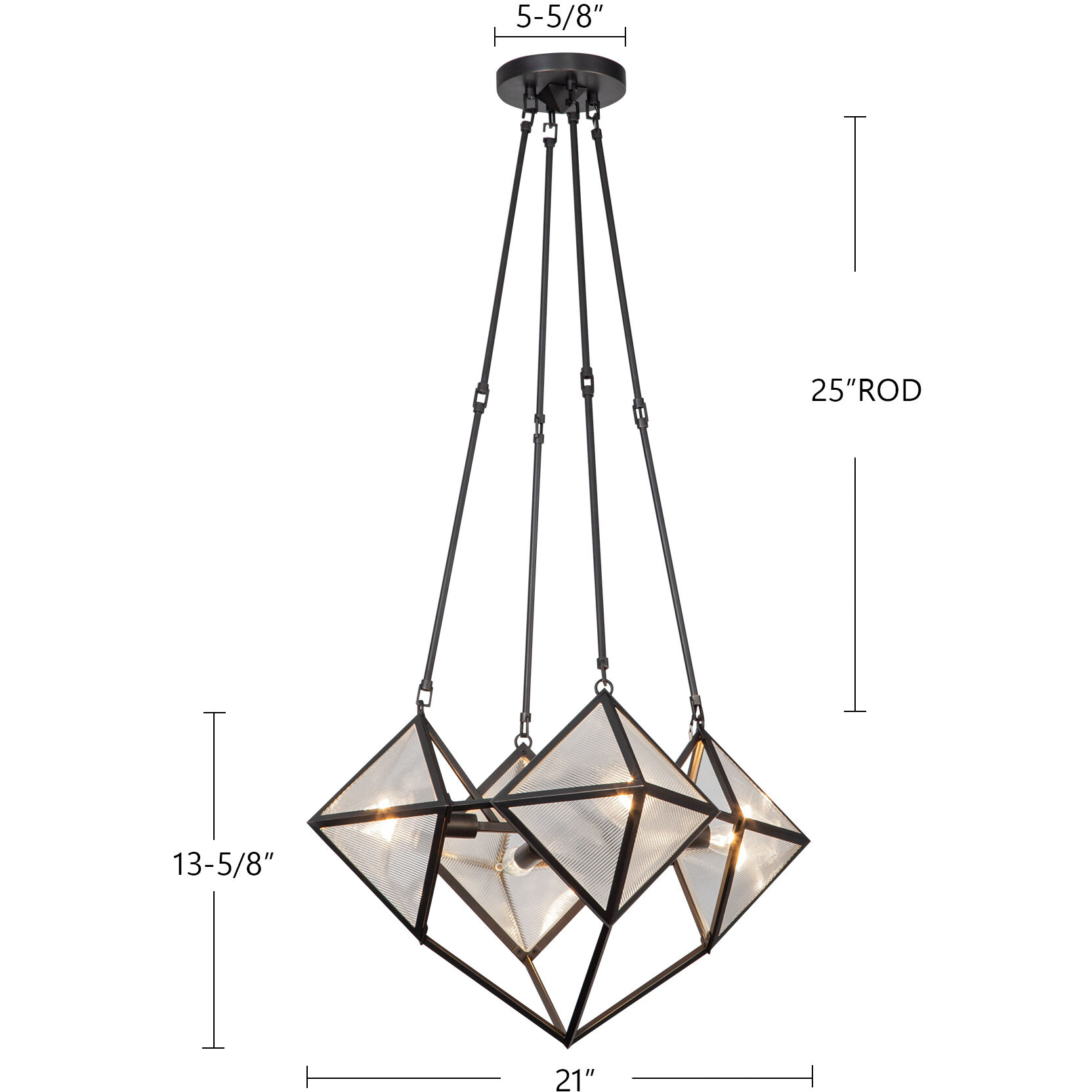 Cairo 4 Light 21 inch Ribbed Glass/Vintage Brass Chandelier Ceiling Light