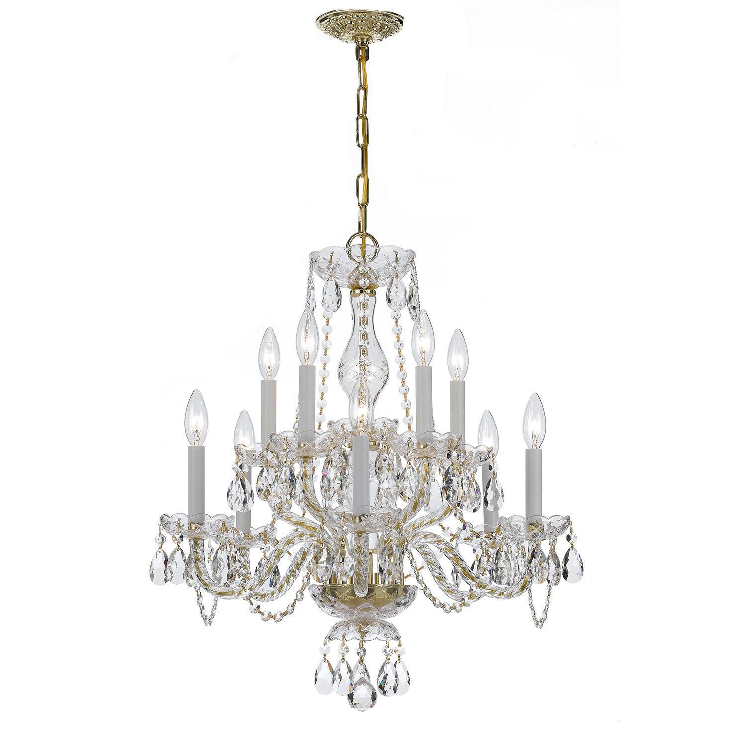 Traditional Crystal 10 Light 23 inch Polished Brass Chandelier Ceiling Light in Clear Hand Cut