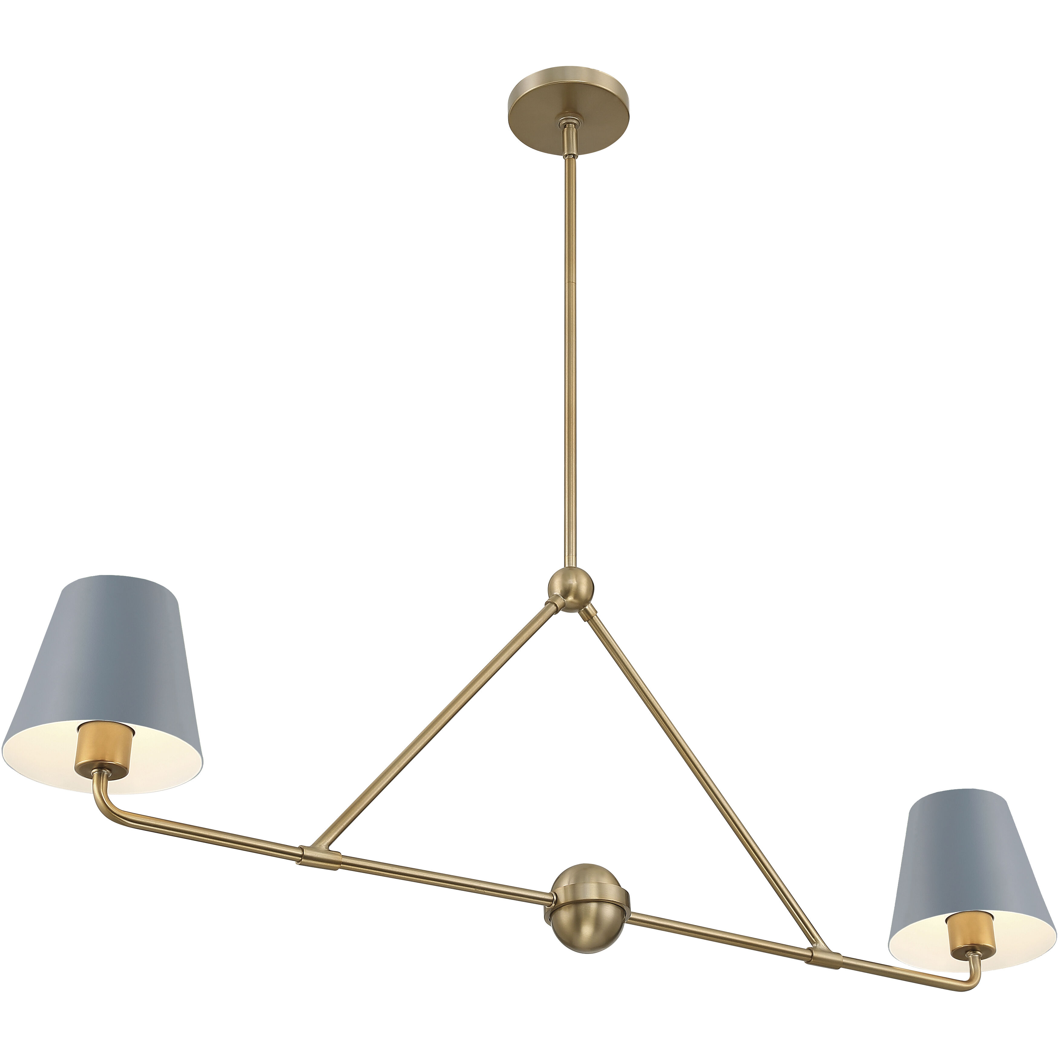 Xavier 2 Light 42 inch Vibrant Gold Linear Chandelier Ceiling Light in Vibrant Gold and Blue