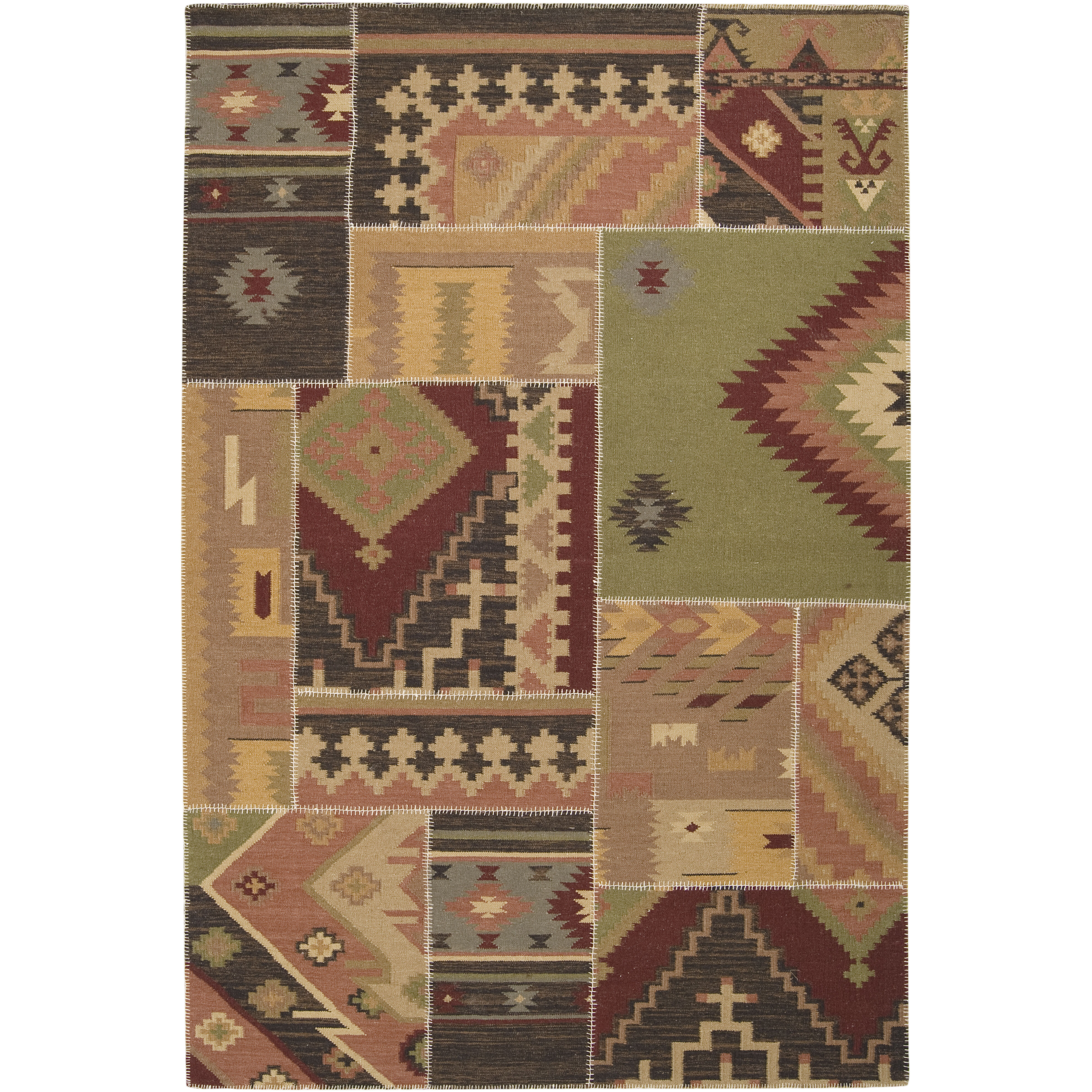 Patch Work 36 X 24 inch Black, Dark Brown, Dark Green Rug