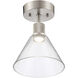 Port Nine LED 8 inch Brushed Steel Semi-Flush Ceiling Light in Clear