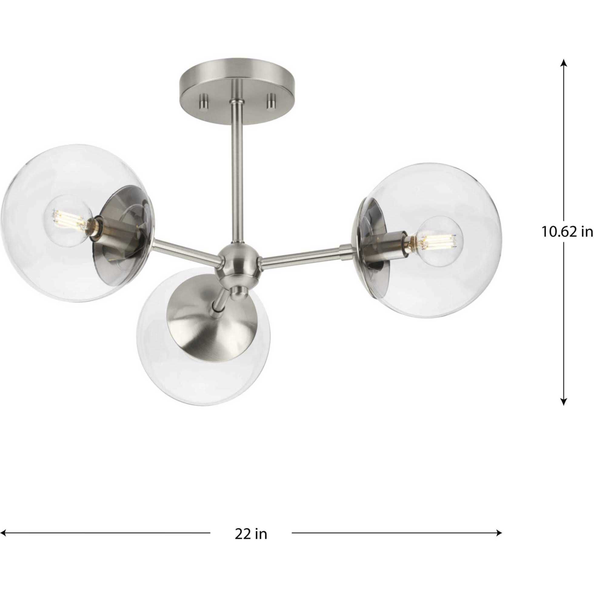 Atwell 3 Light 22 inch Brushed Nickel Semi-Flush Mount Ceiling Light