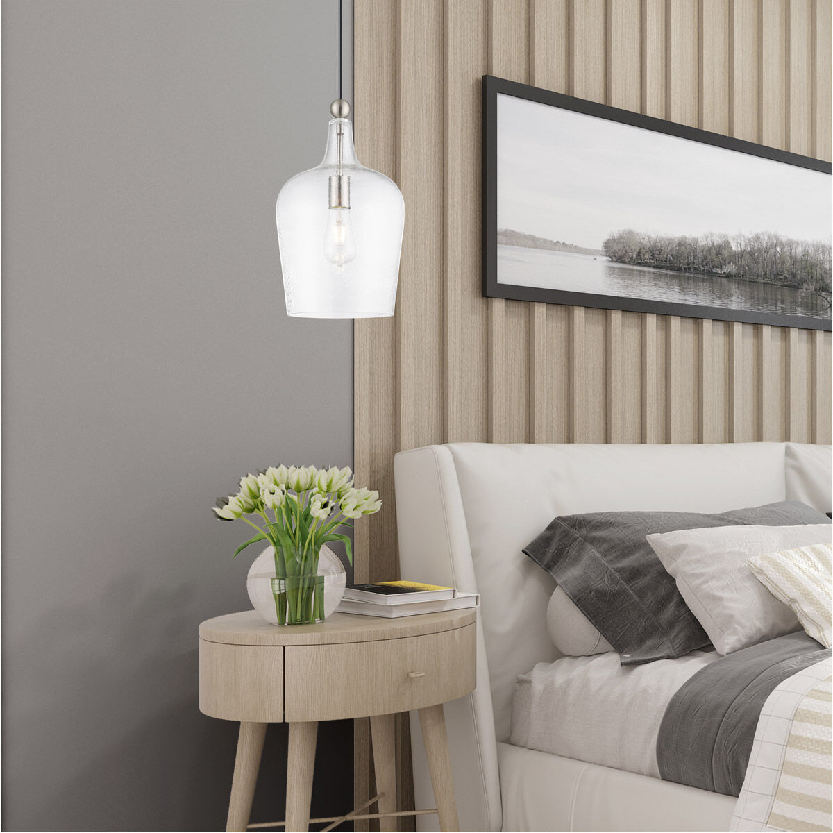 Art Glass 1 Light 9 inch Brushed Nickel Mini Pendant Ceiling Light