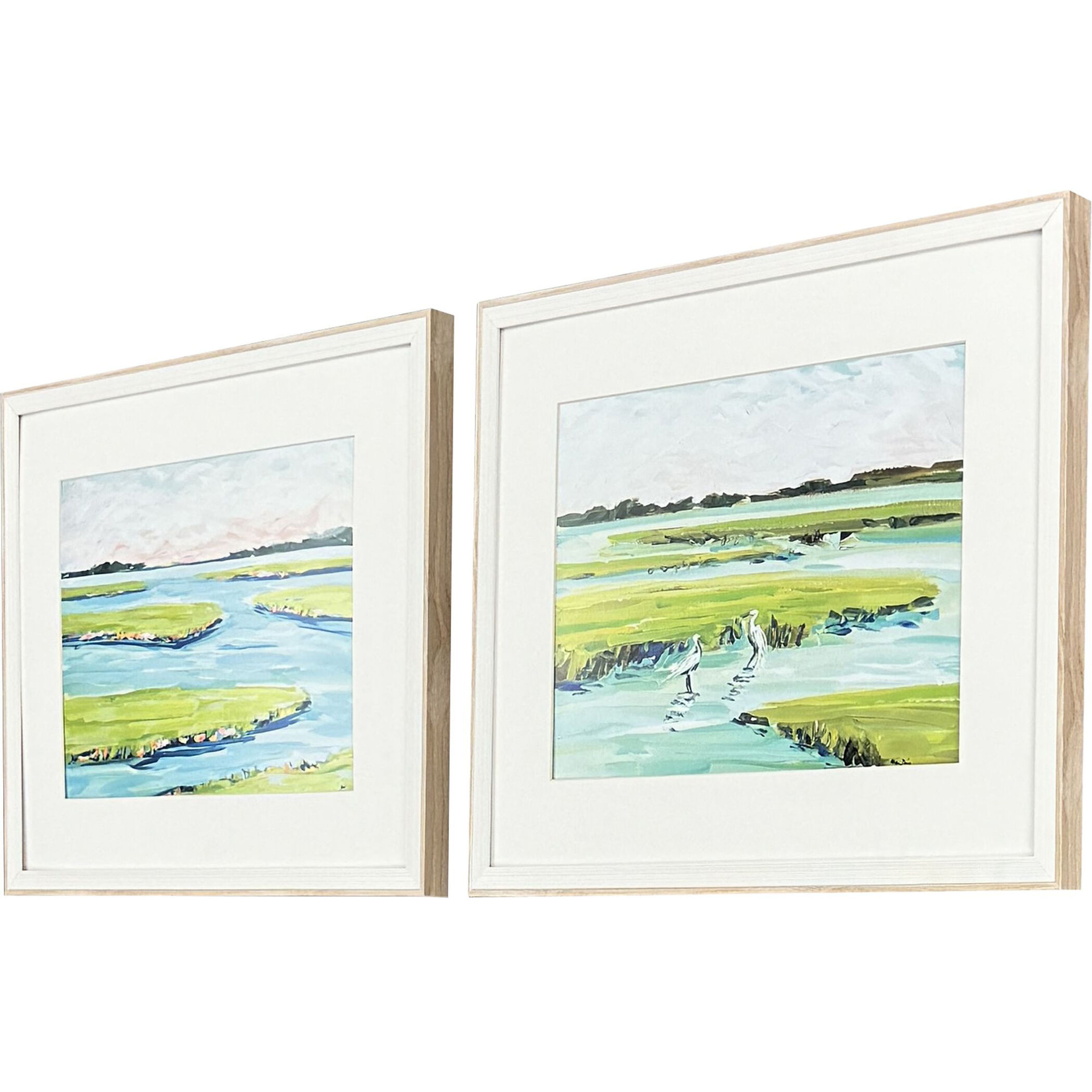 Dusky Marsh Blue and Green and Pink and White Framed Art
