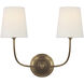 Thomas O'Brien Vendome Double Sconce Wall Light in Hand-Rubbed Antique Brass, Linen