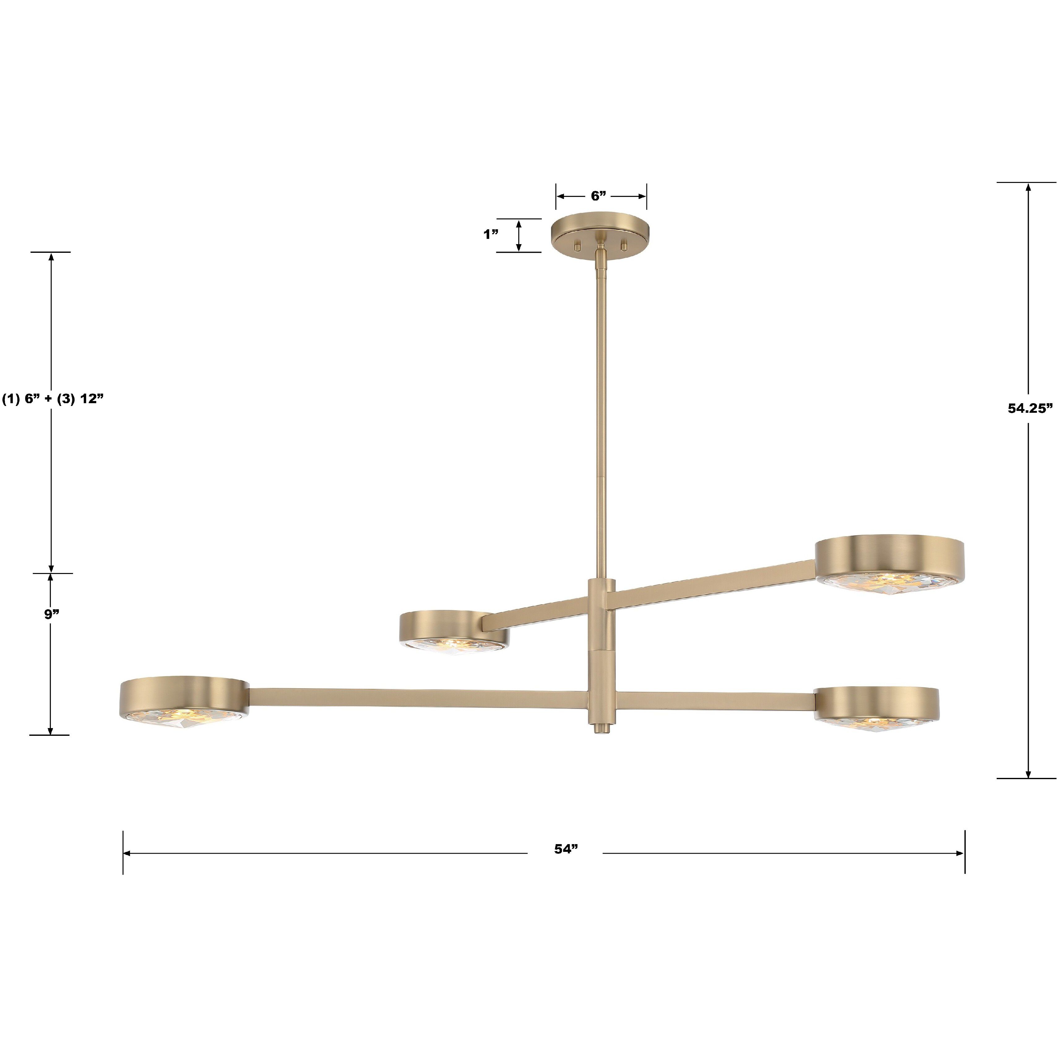 Orson 4 Light 54 inch Modern Gold Linear Chandelier Ceiling Light