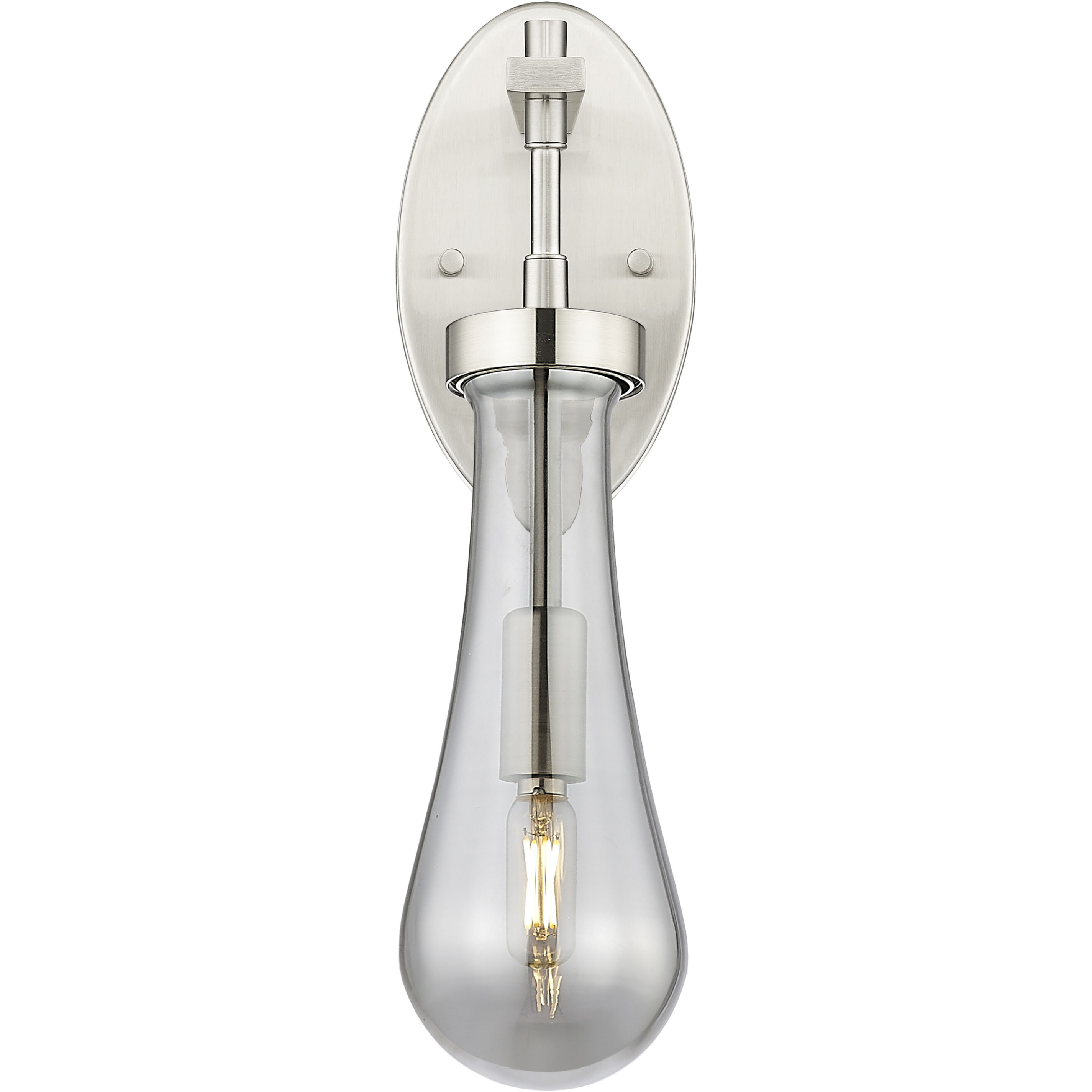 Downtown Urban Owego Armed Sconce Wall Light in Satin Nickel, Light Smoke Glass