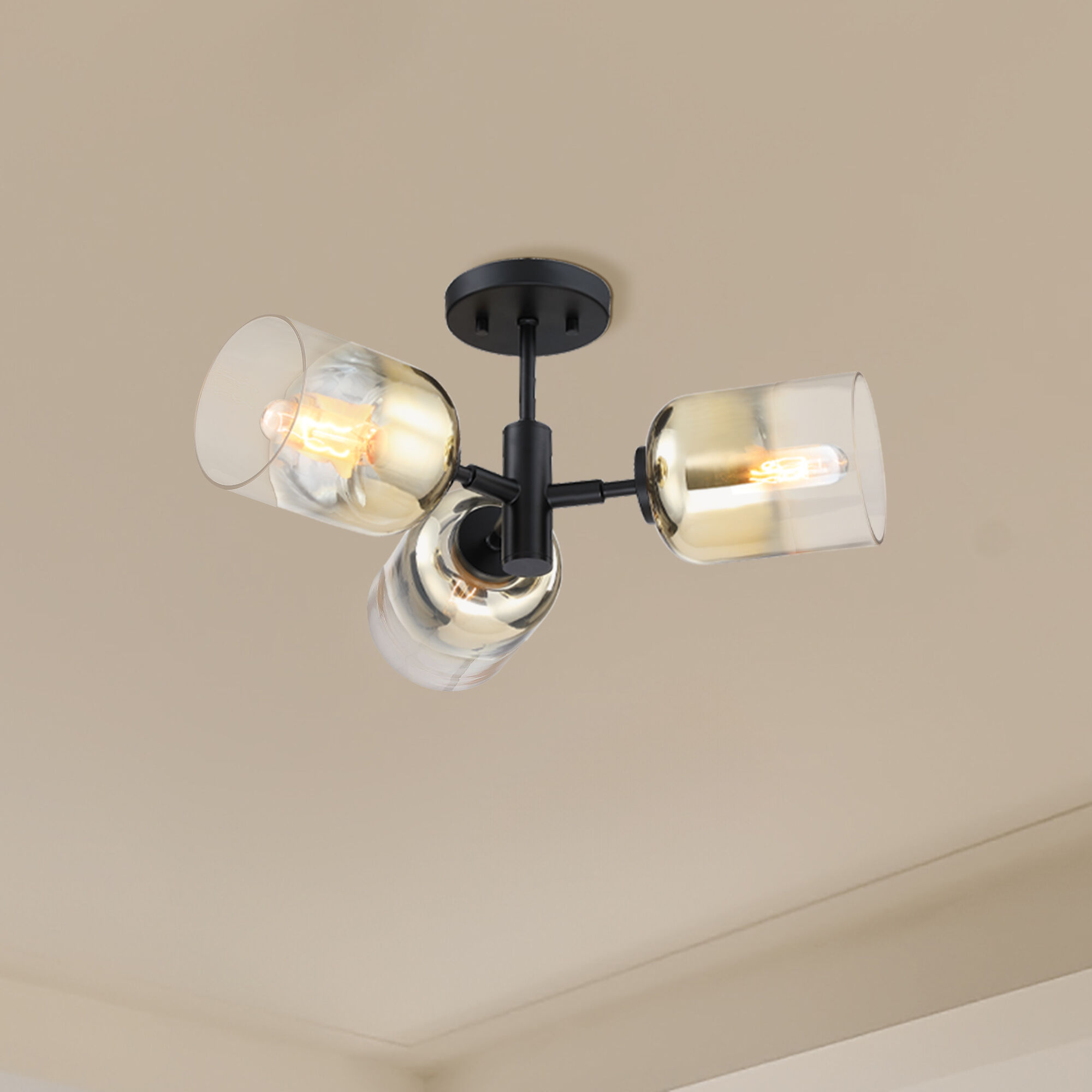 Gatsby 3 Light 20.5 inch Matte Black Semi Flush Mount Ceiling Light