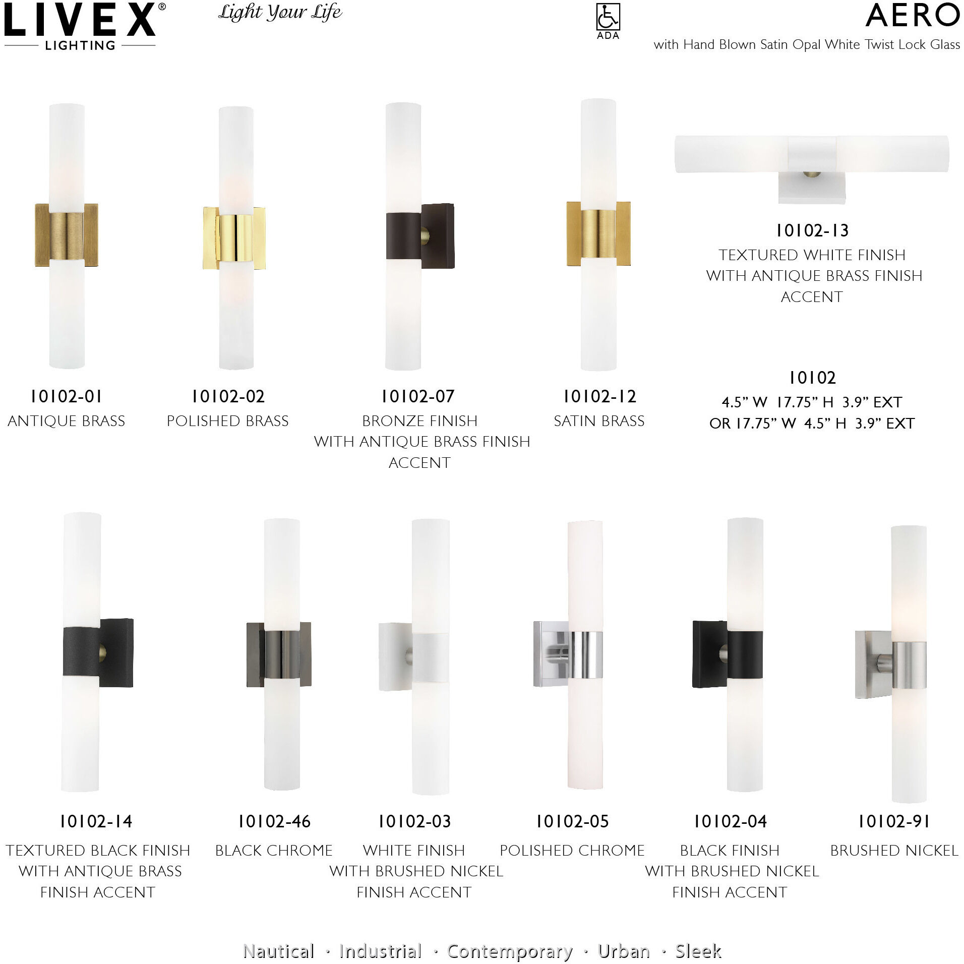 Aero 2 Light 17.75 inch Antique Brass ADA Bath Vanity Wall Light