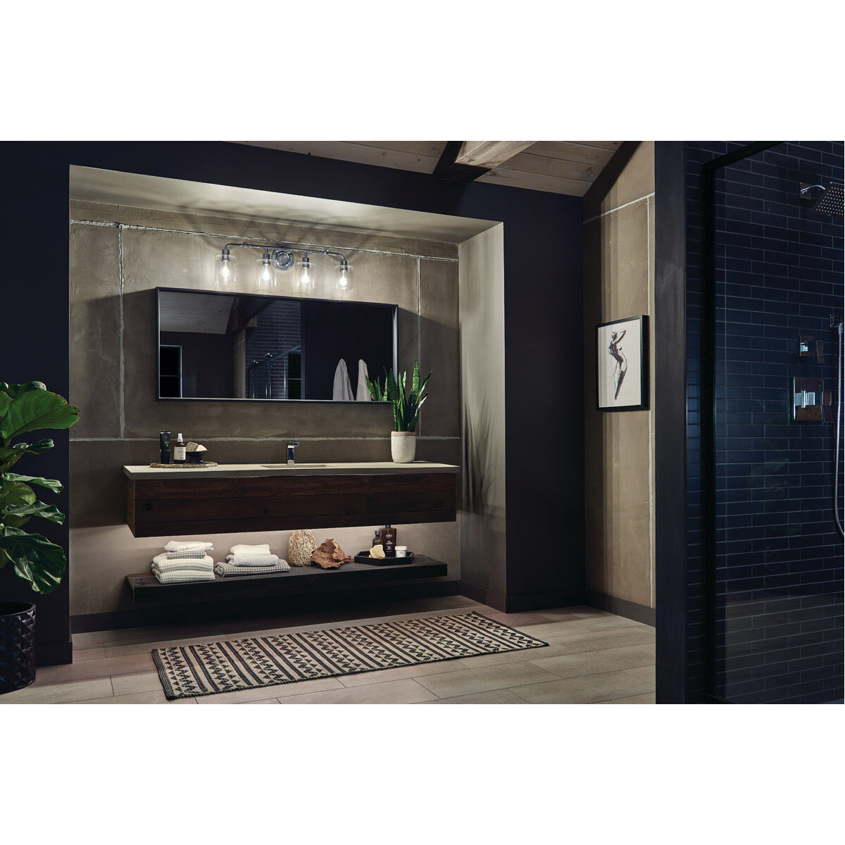 Gunnison 4 Light 34 inch Chrome Wall Mt Bath 4 Arm Wall Light