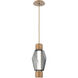 Gem Mandrel LED Novel Brass Pendant Ceiling Light in 3000K LED, Smoke Blown Glass