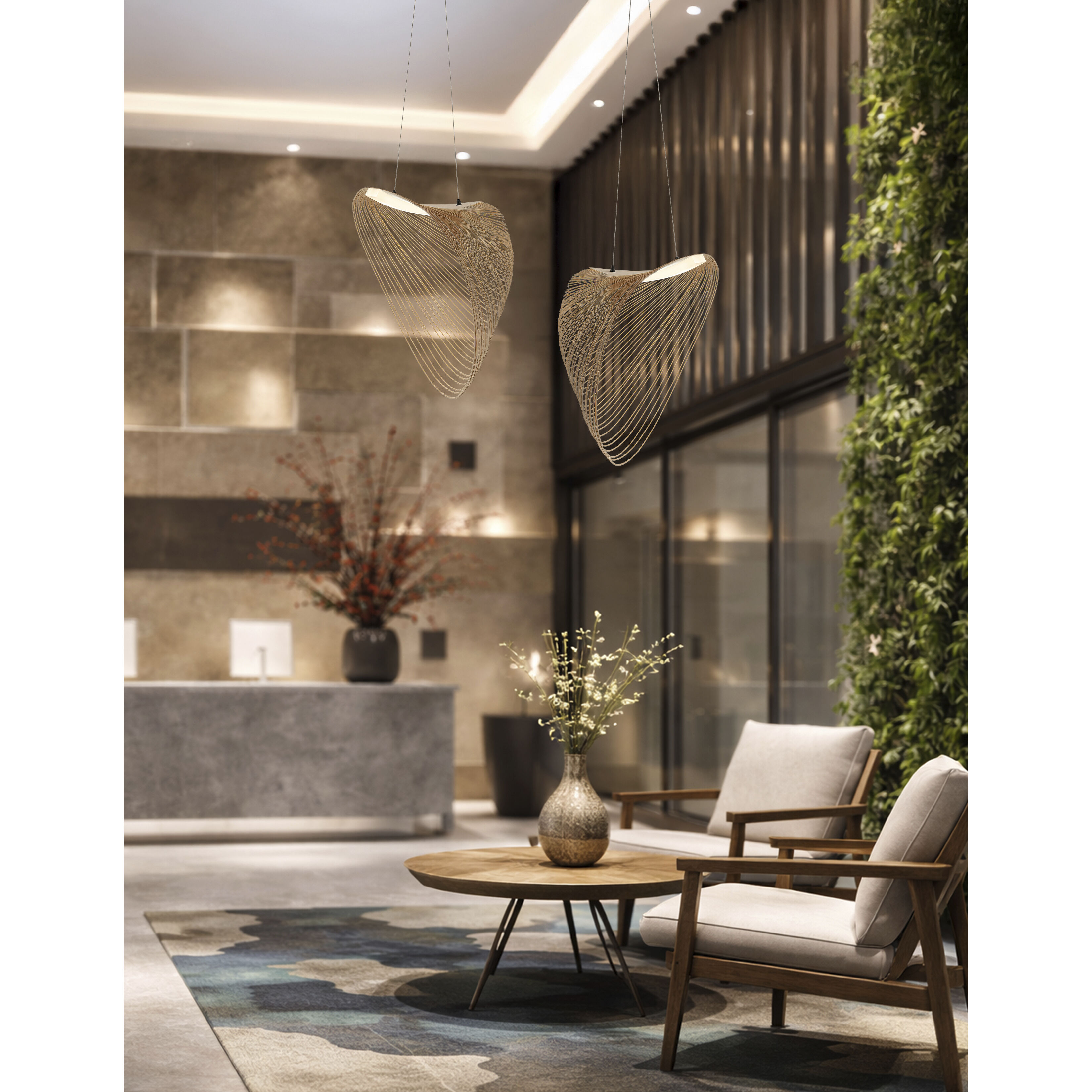 Eco Collection - Madera Family 23.75 inch Matte Black Pendant Ceiling Light in Natural Wood, EVOLV