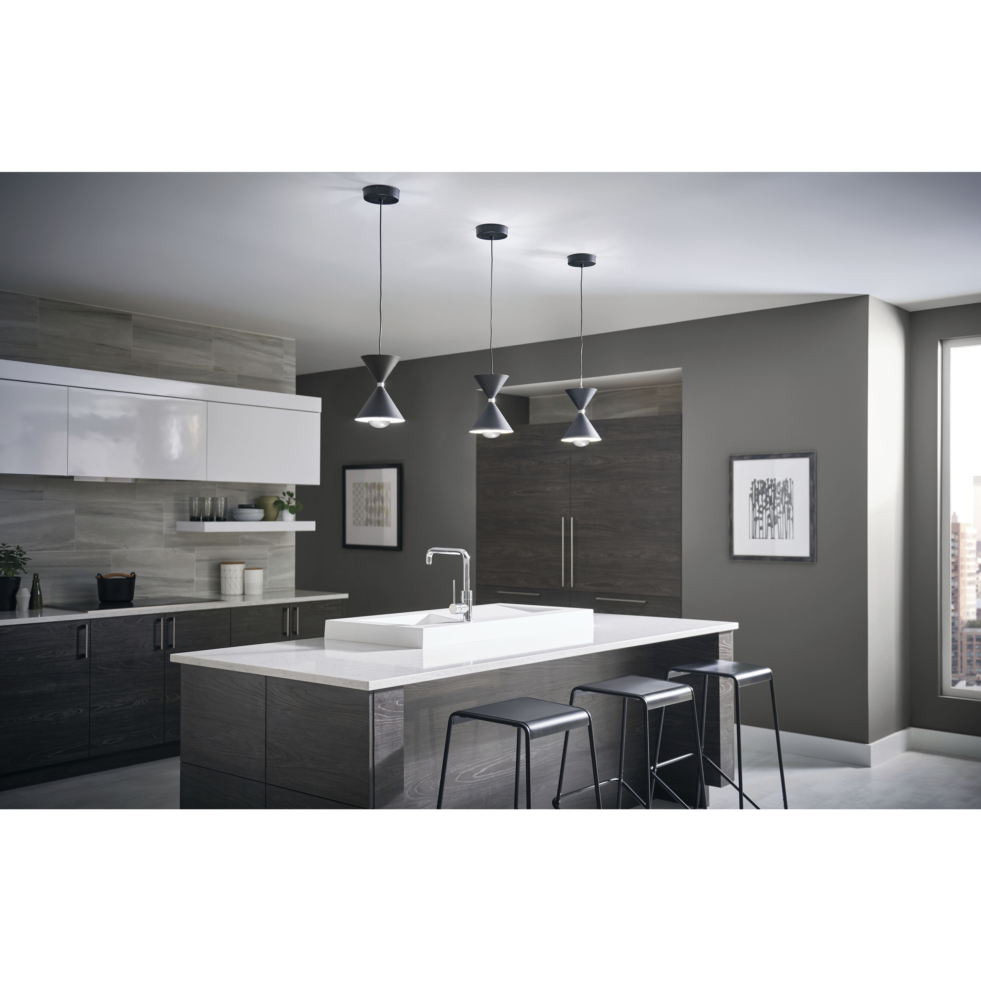 Kordan LED 7.75 inch Matte Black Mini Pendant Ceiling Light in Black and Polished Nickel