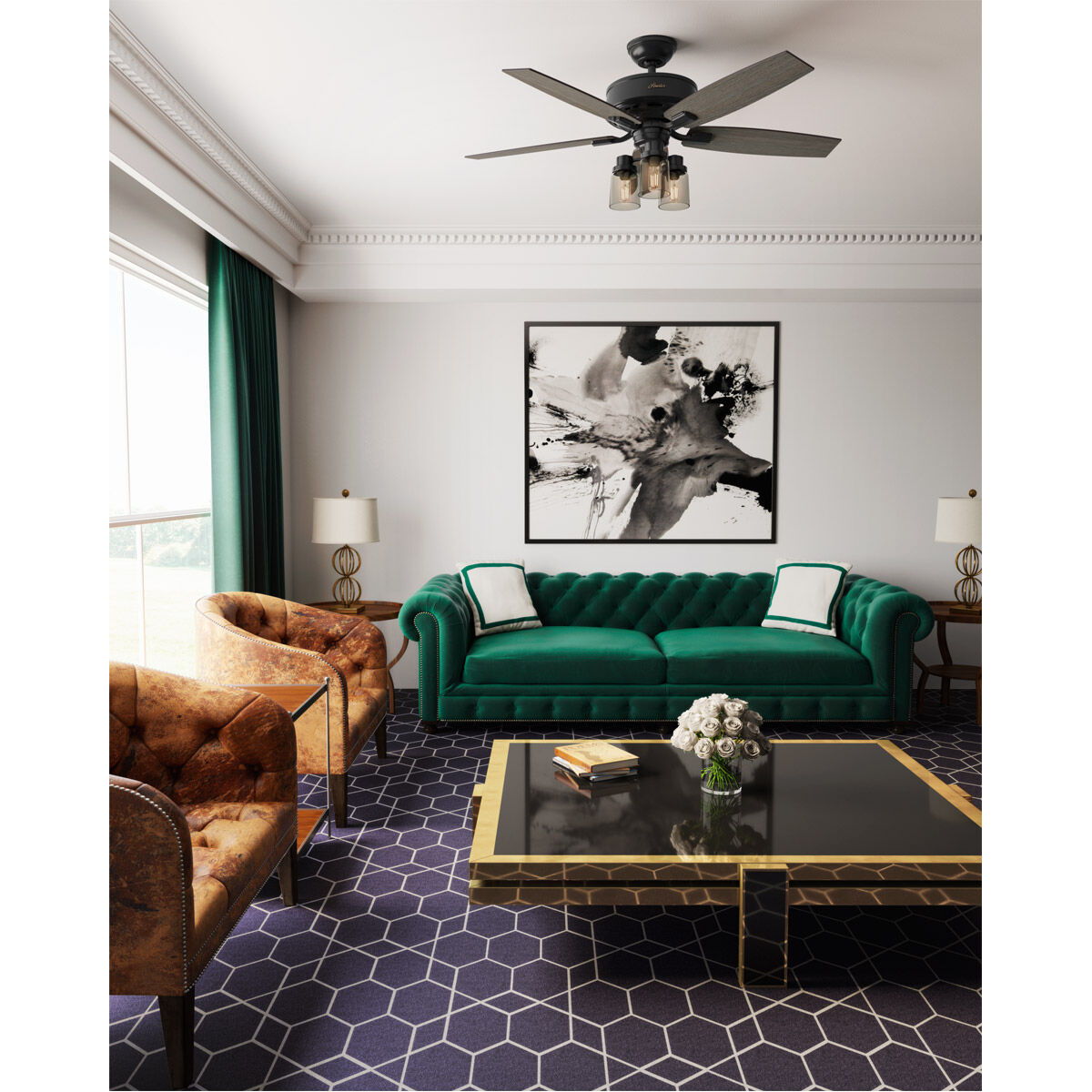 Bennett 52 inch Matte Black with Greyed Walnut/Burnt Walnut Blades Ceiling Fan