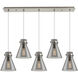 Newton Cone 5 Light 39.75 inch Brushed Satin Nickel Linear Pendant Ceiling Light in Light Smoke Glass