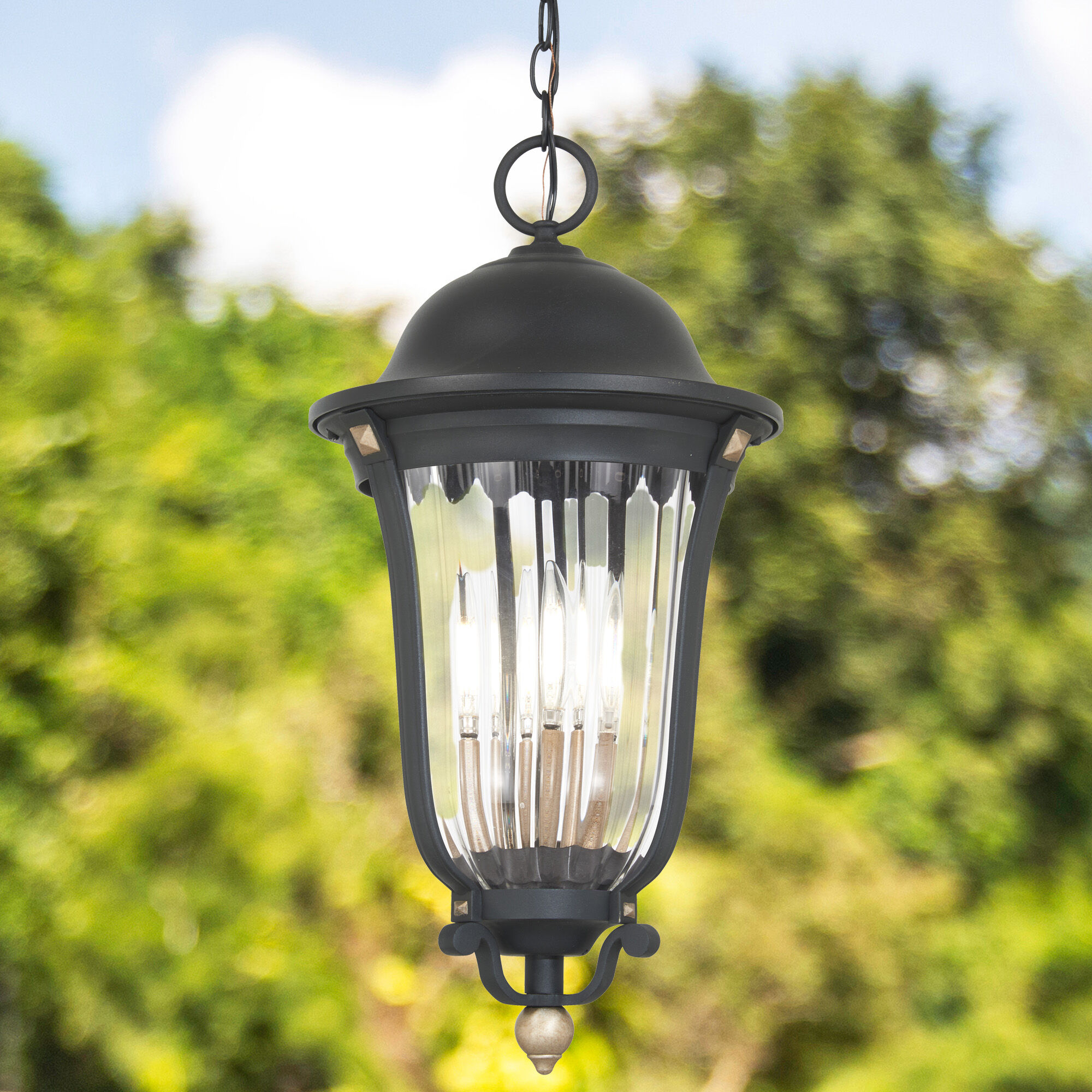 Peale Street 4 Light 12 inch Sand Coal And Vermeil Gold Outdoor Hanging Light, Great Outdoors